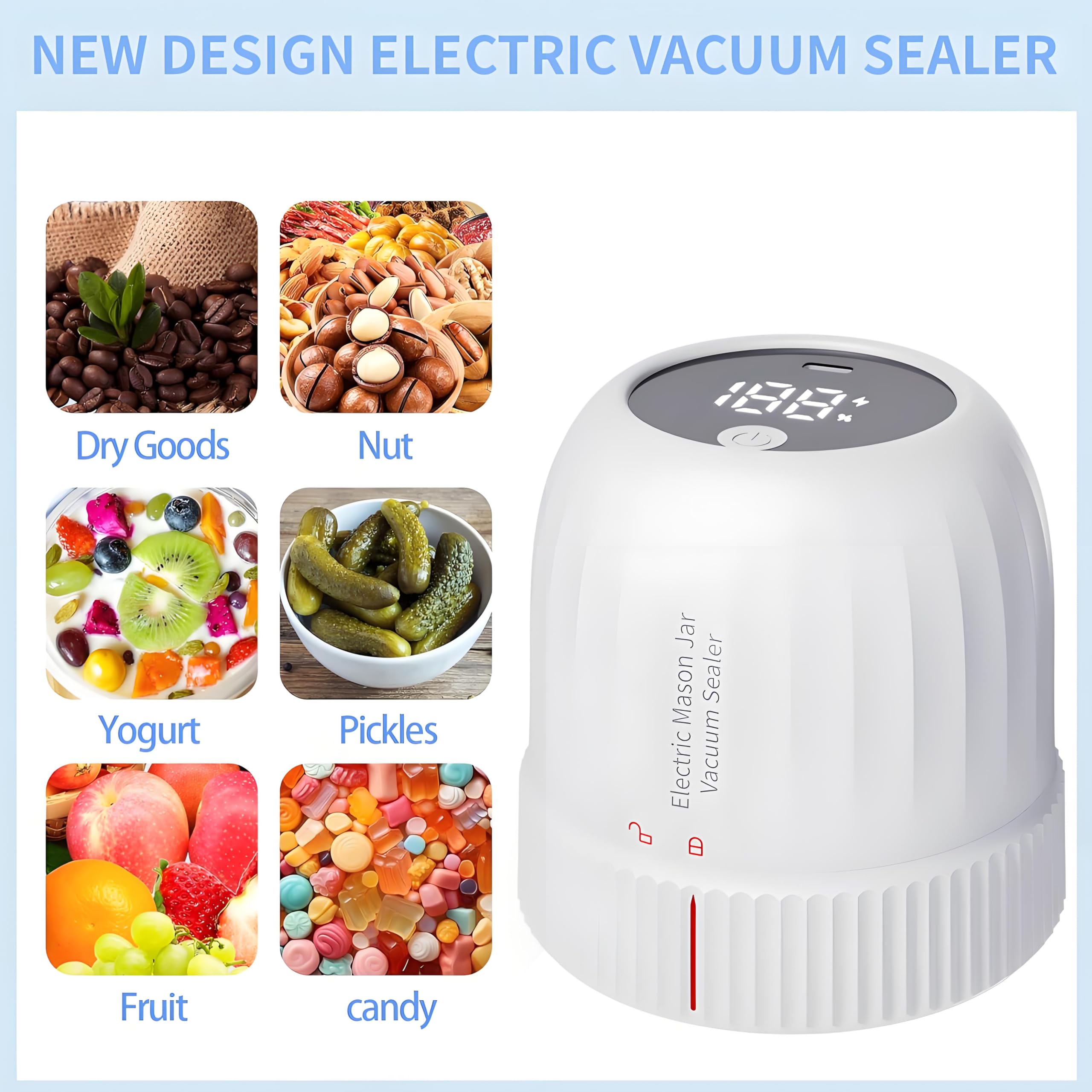 Upgraded 3-in-1 Electric Mason Jar Vacuum Sealer Kit - Wide Mouth & Regular Jar Sealer with Super Suction for Food Preservation | Perfect for Canning, Meal Prep & Long-Term Food Storage (White)