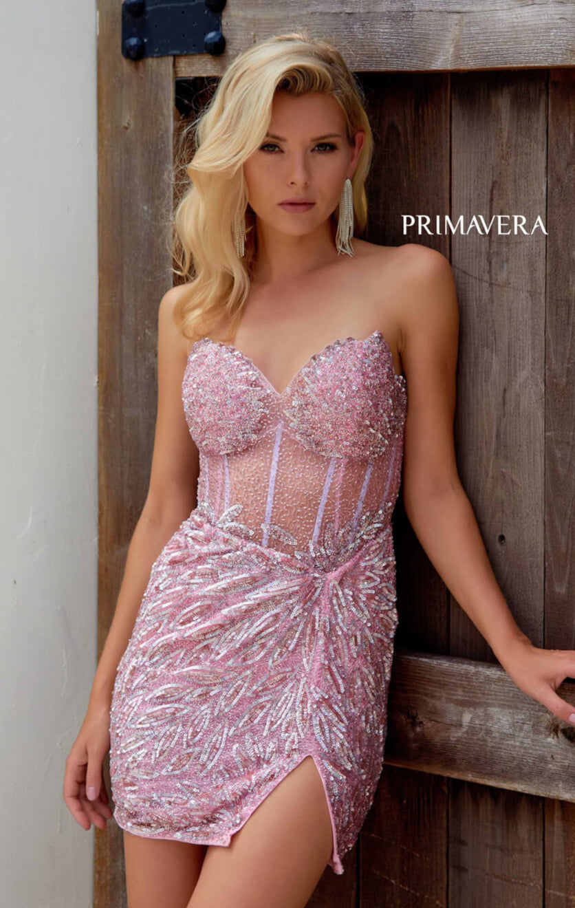 Primavera Sparkling Corset Mini Dress with V Neckline - Elegant Party Wear for Women, Perfect for Evening Events, Prom, and Date Nights