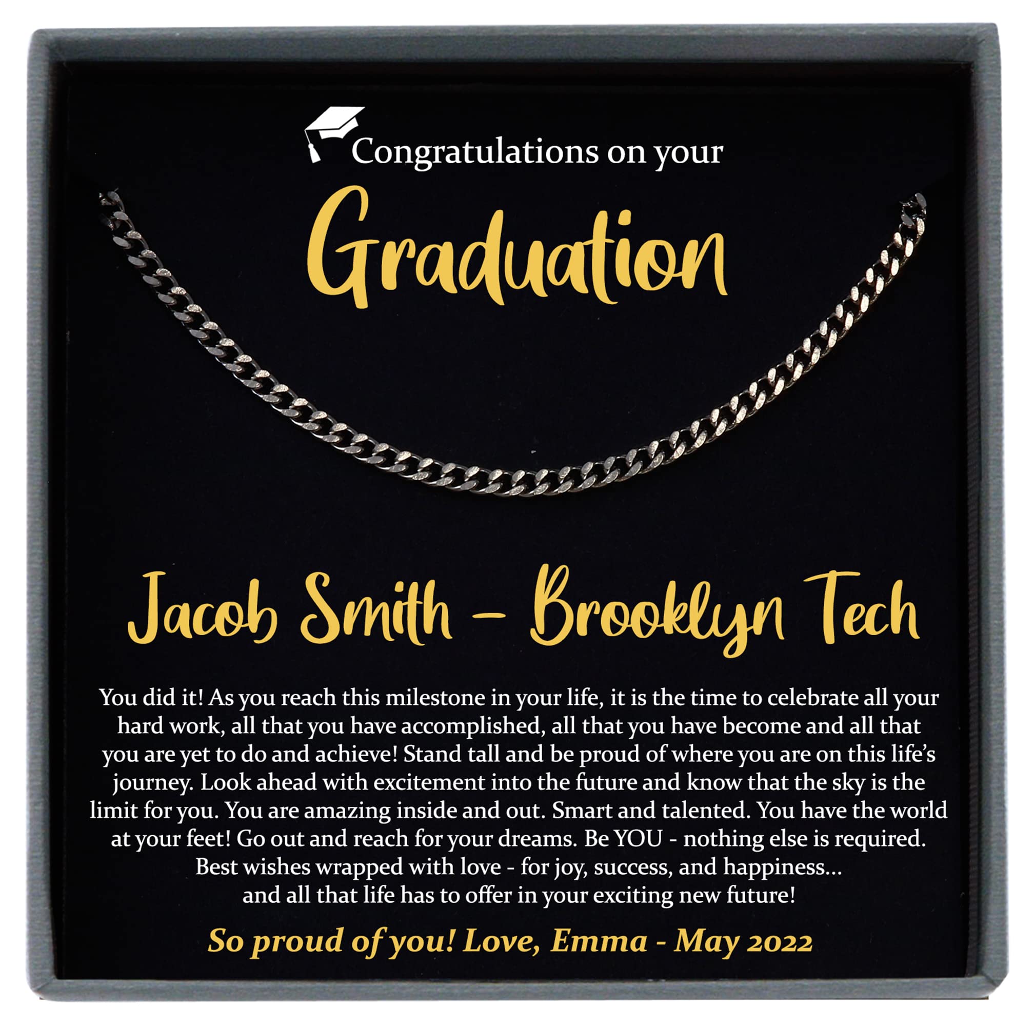 Personalized Cuban Link Necklace for Men - High School & College Graduation Gift - Perfect for Commencement Ceremonies & Celebrations