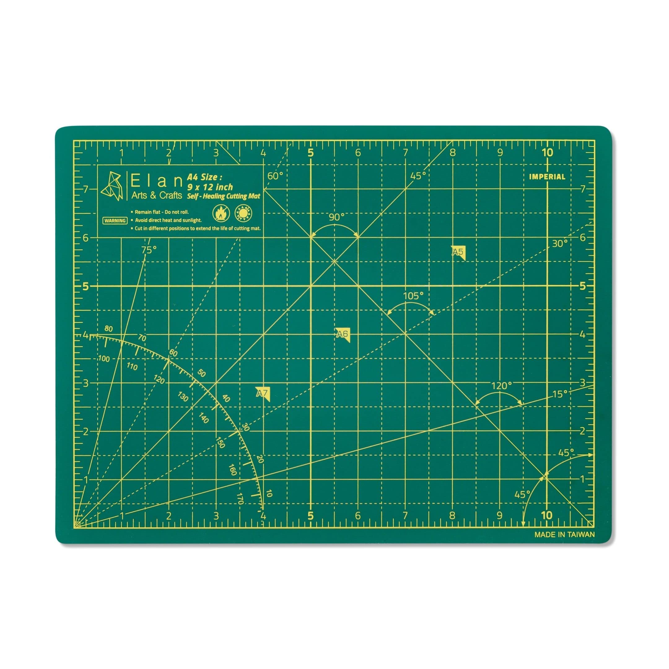Elan A4 Green Self-Healing Cutting Mat - 5-Ply Craft Mat 12x9 Inch, Premium Cutting Board for Sewing, Quilting & Crafts | Perfect for DIY Projects, Scrapbooking & Fabric Cutting