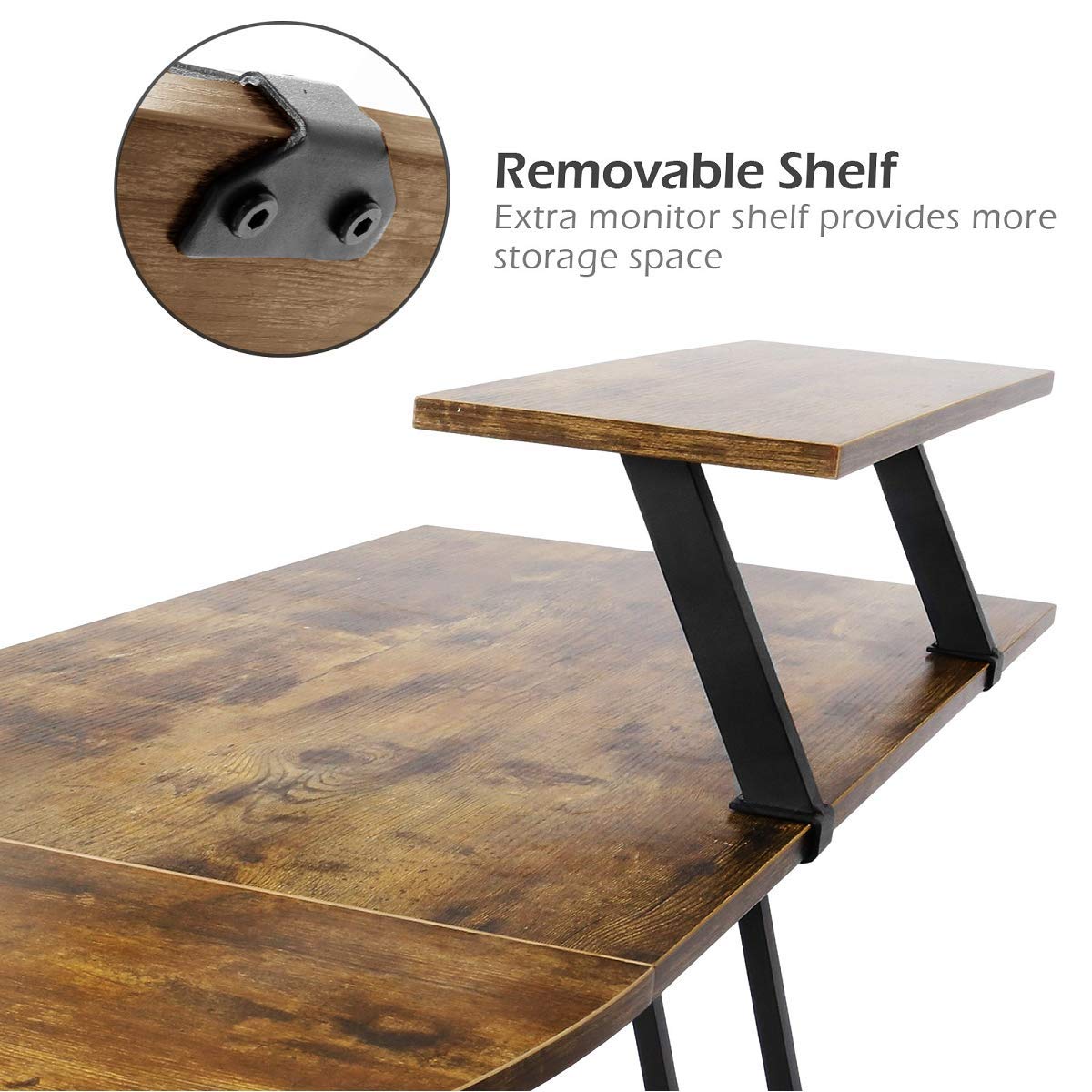 L Shaped Desk 51 Inch - Home Office Computer Corner Desk, Small Writing Study Workstation with Monitor Stand, Space Saving Rustic Brown - Perfect for Gaming, Remote Work & Small Spaces
