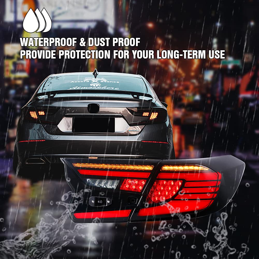 2018-2022 Honda Accord 10th Gen LED Taillights - Sequential Turn Signal Angel Wing Tail Light Assembly Replacement for EX/EX-L/LX/Sport/Touring/Hybrid Models | Enhanced Safety & Custom Style | Perfect for Night Driving & Car Modifications
