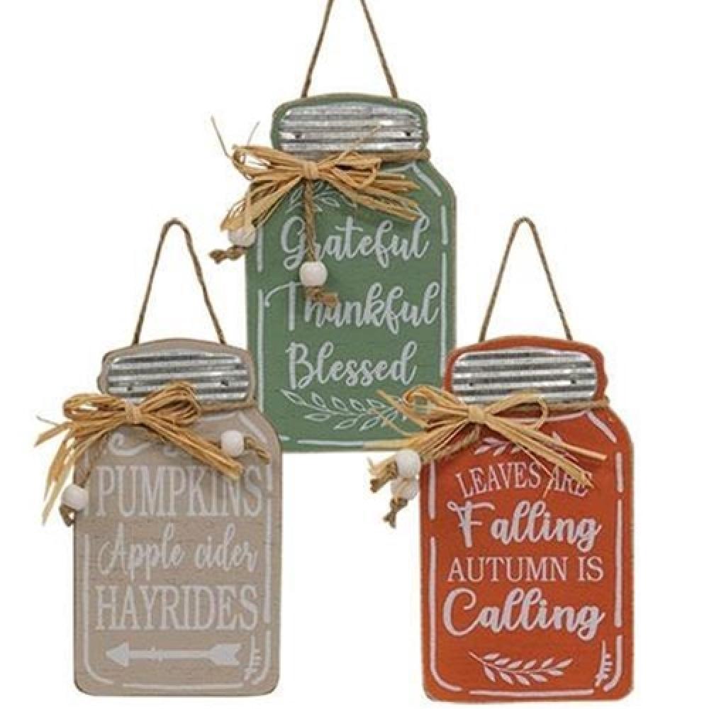Fall Canning Jar Ornament Set of 3 - Rustic Mason Jar Decor for Autumn, Thanksgiving & Christmas - Perfect for Home, Farmhouse, and Holiday Decorations
