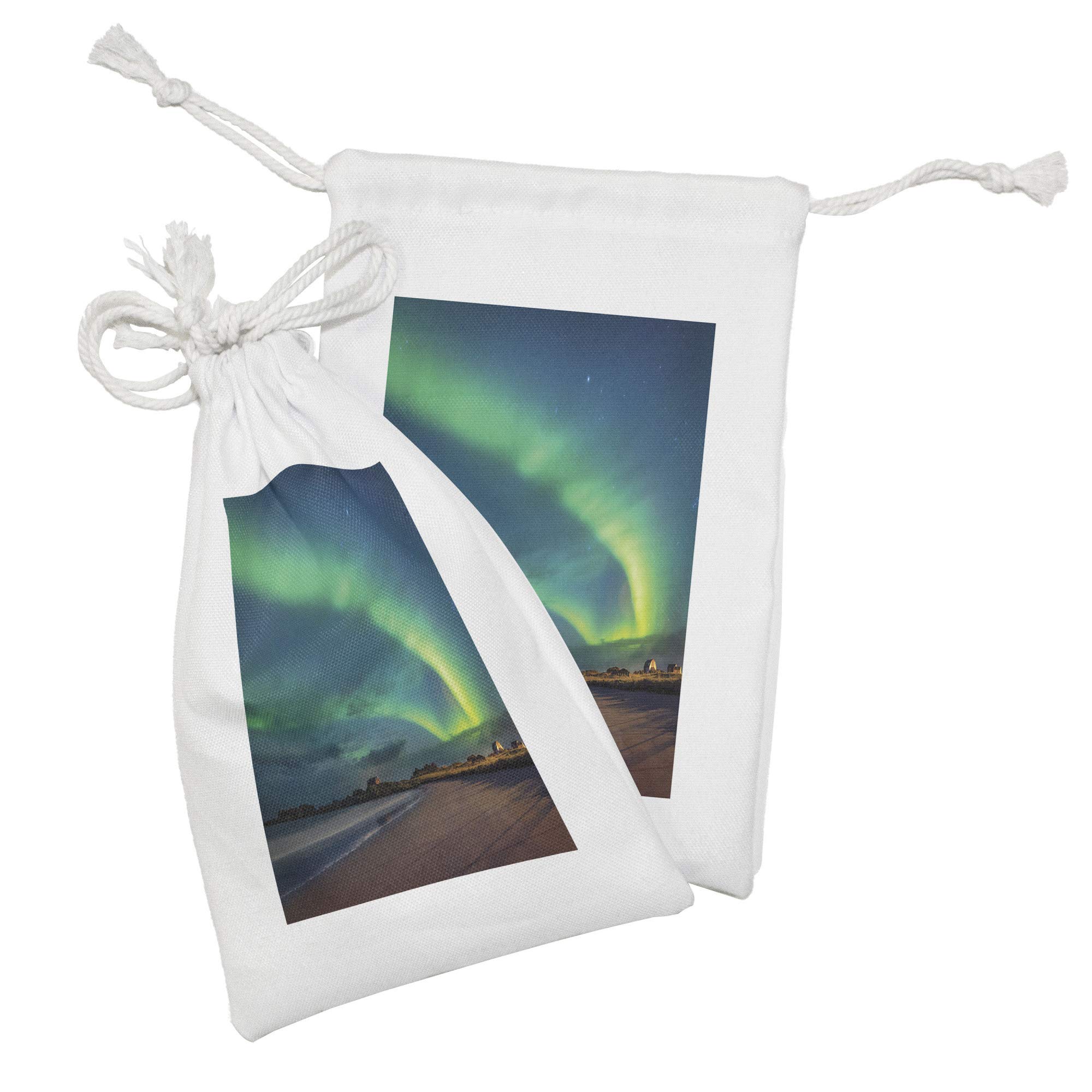 Ambesonne 2-Pack Night Ocean Fabric Pouches with Aurora Borealis Starry Norway Landscape - 9