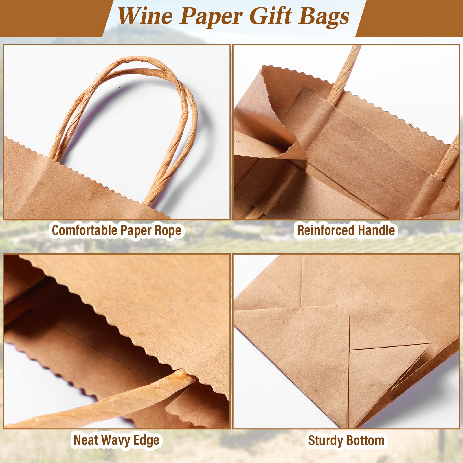 Eco-Friendly Kraft Brown Wine Gift Bags with Handles - 13 x 5.3 x 3.3 Inch Bulk 100-Pack - Perfect for Wine Bottle Wrapping, Party Favors & Small Business Gift Packaging
