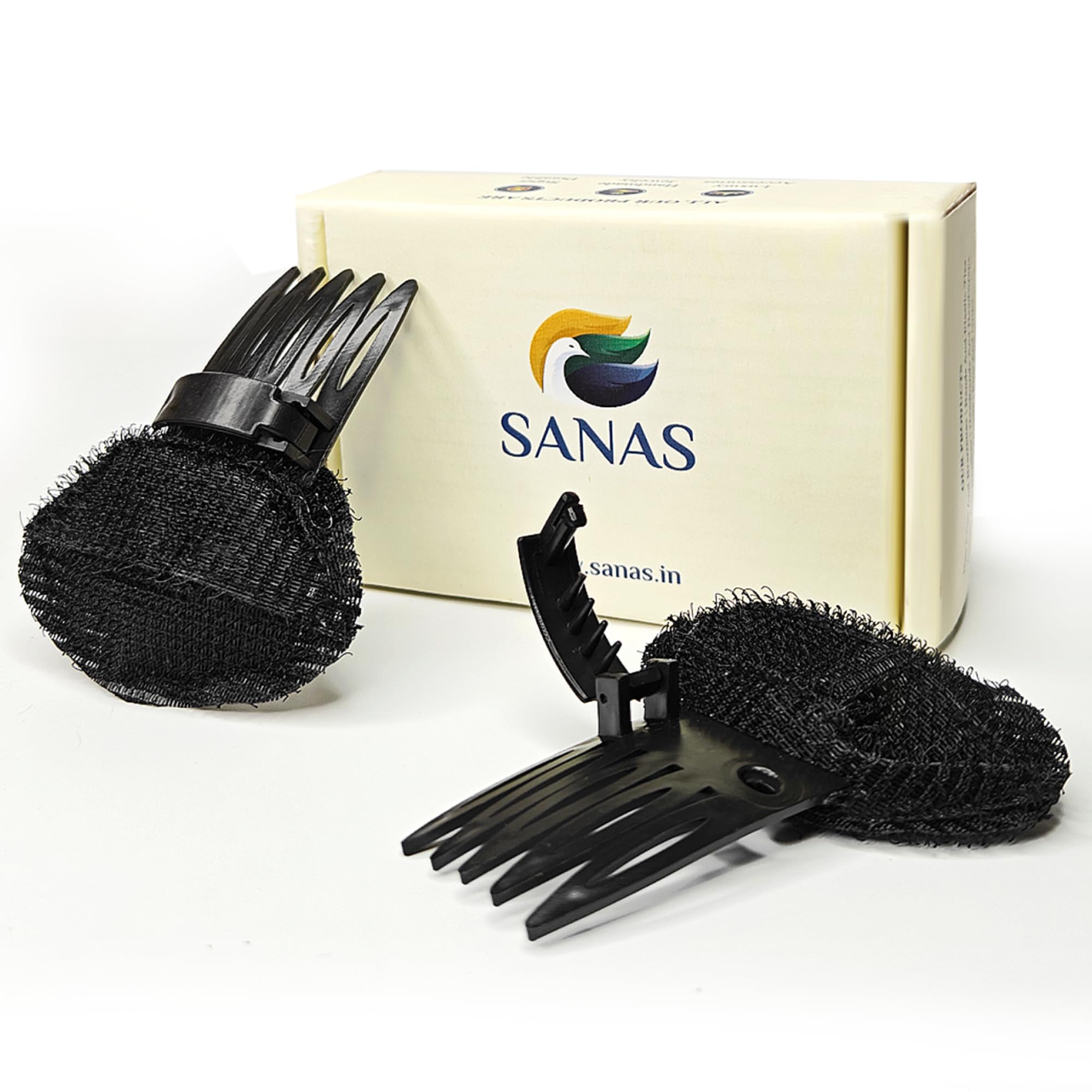 Sanas Hair Puff Maker 2Pc Set - Hair Bun Maker with Inserts, Banana Bumpits for Voluminous Updos, Ponytails & Stylish Hairstyles - Perfect for Women & Girls (Flat Puff) - Great for Parties, Weddings & Everyday Styling