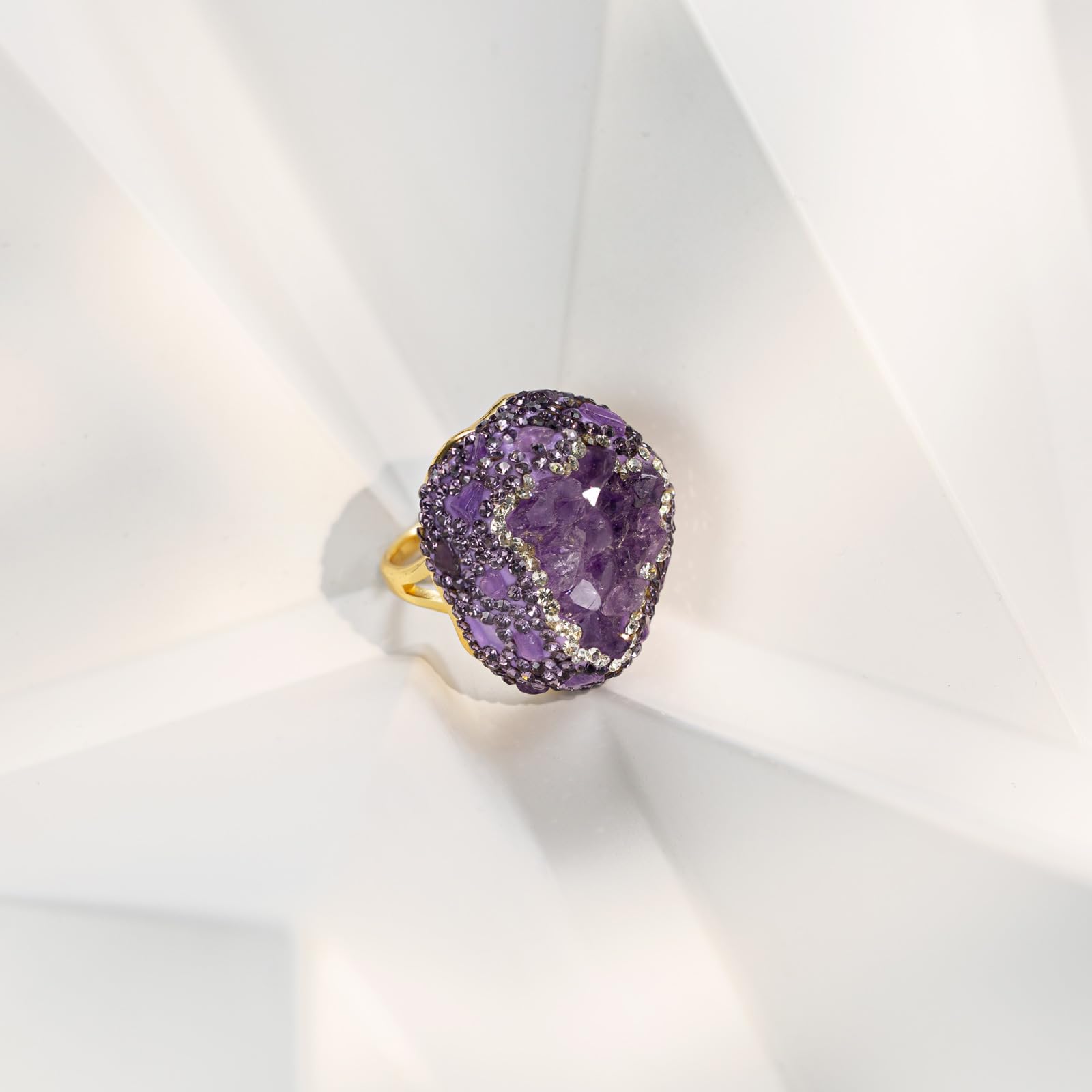 HZMAN Vintage Crystal Ring for Women - 18K Gold Plated Cubic Zirconia Rhinestone Jewelry - Elegant Turkish Style Gift for Anniversary, Wedding & Party Occasions