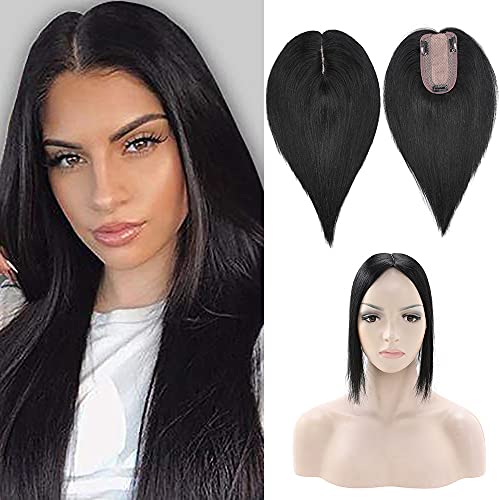 SEGO 100% Real Human Hair Toppers for Women - Clip-in Hairpiece with Silk Base 150% Density for Thinning Hair - Jet Black 10 Inch | Perfect for Daily Wear, Parties & Special Occasions