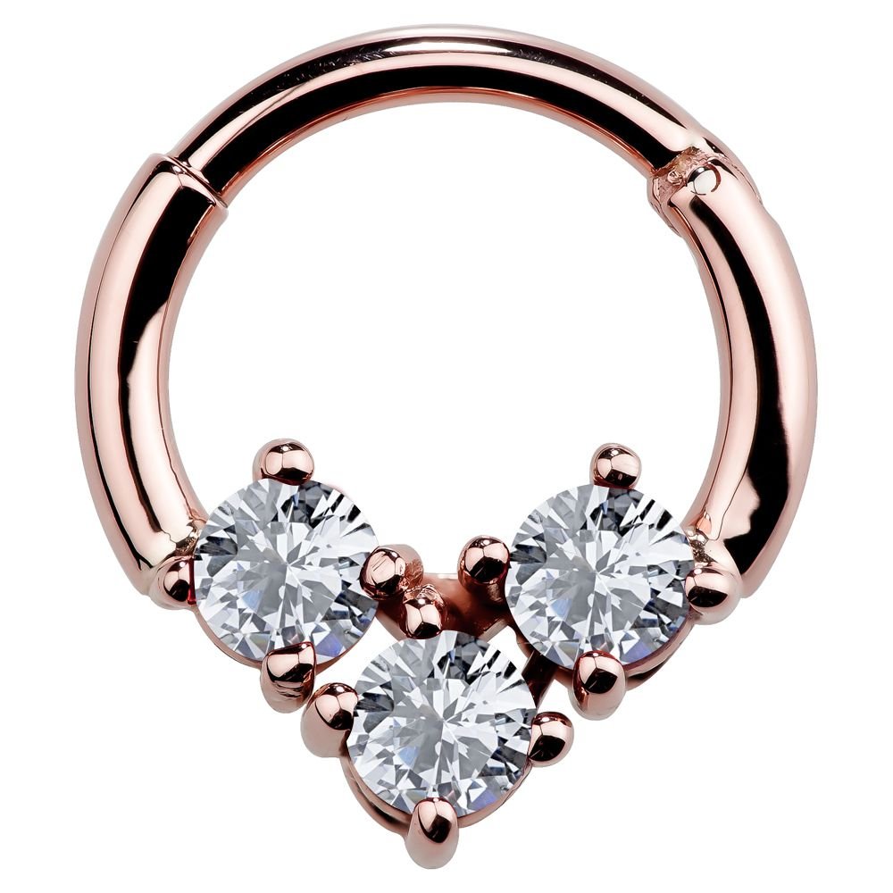 FreshTrends Trinity Cubic Zirconia 14K Gold Cartilage Earrings - Tragus, Daith, Septum Hoop Segment Ring (16 Gauge) - Perfect for Piercing Jewelry, Everyday Wear & Special Occasions