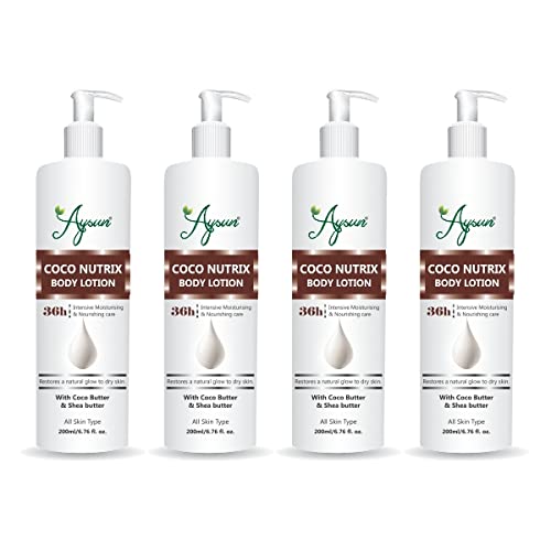 Aysun Coco Nutrix Body Lotion Combo Pack of 4 - Ultra Hydrating Coconut Moisturizer for Dry Skin - Perfect for Daily Use, Travel & Gifting