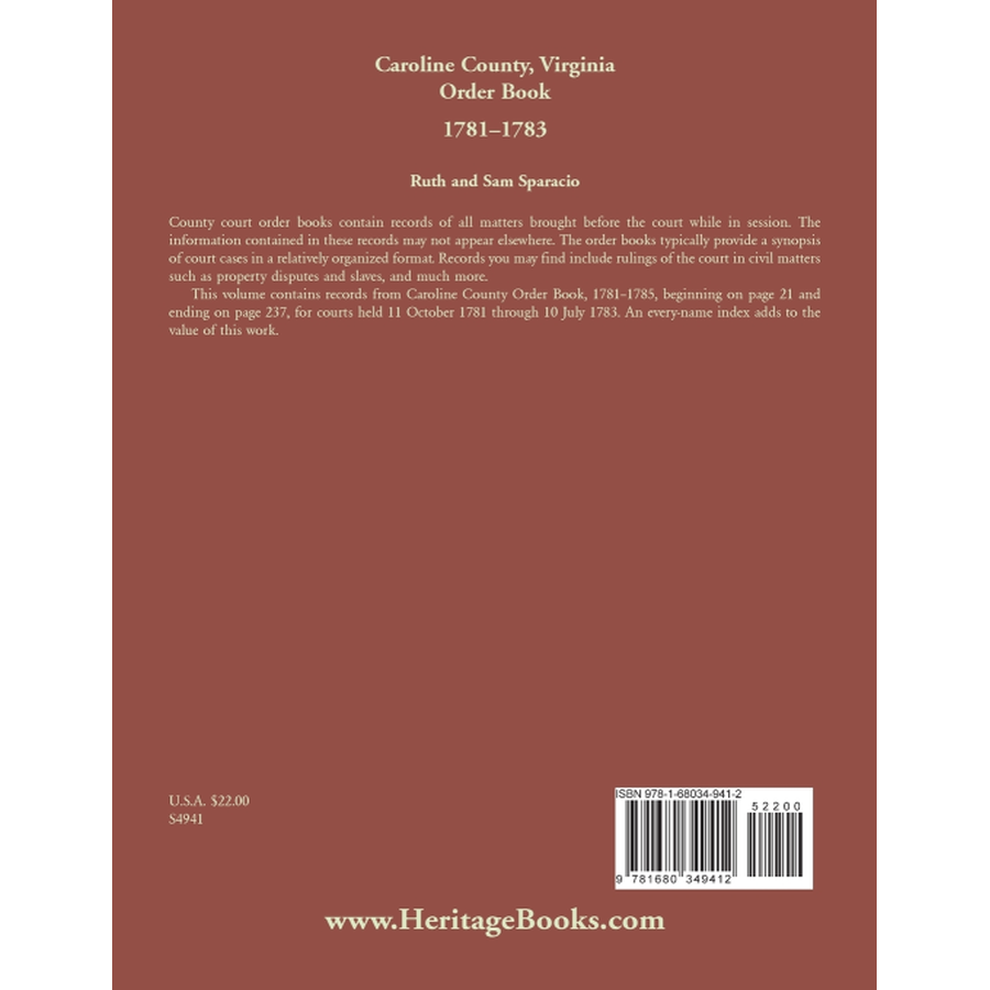Caroline County Virginia Order Book Abstracts 1781-1783 - Historical Genealogy Records for Ancestry Research & Virginia History Studies