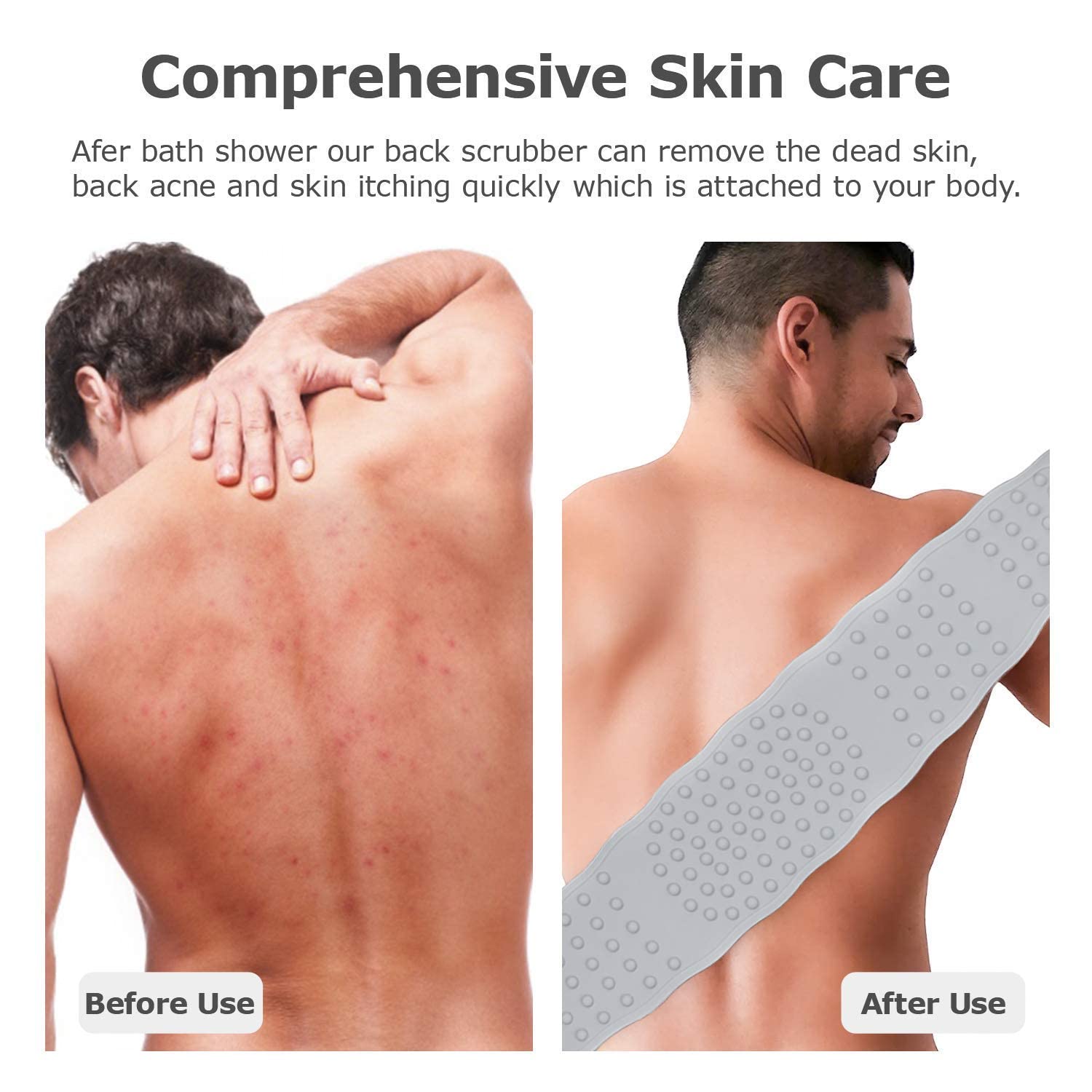 Premium Silicone Body Scrubber & Exfoliating Bath Brush - Long Handle Back Scrubber, Shower Loofah Belt for Deep Cleansing & Skin Exfoliation | Ideal for Hard-to-Reach Areas, Spa Day, and Relaxing Bath Time