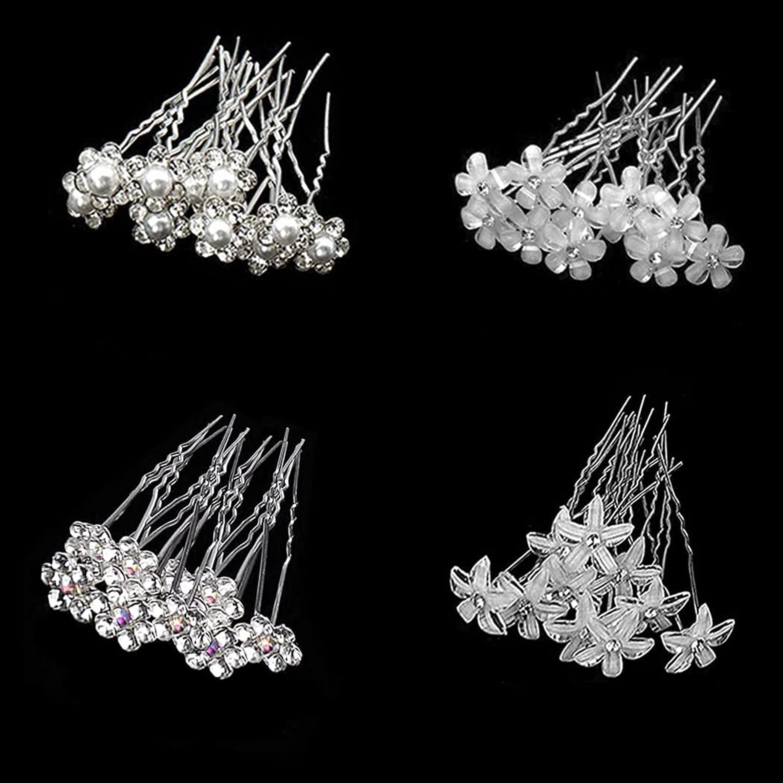 40Pcs Rhinestone Pearl Hair Pins for Women - Elegant U-Shaped Bridal Hair Clips with Flower Design for Wedding, Prom, Party Hairstyles - Perfect Hair Accessories for Brides, Bridesmaids and Special Occasions