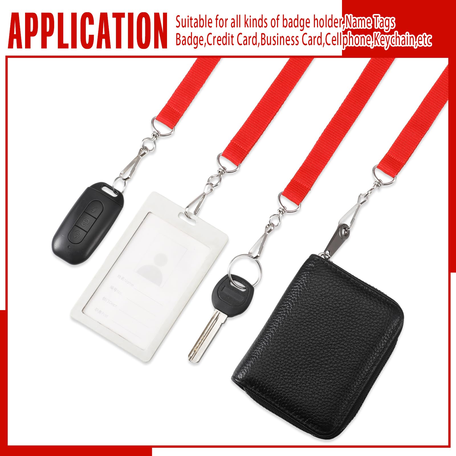 Breakaway Lanyards 60 Pcs with J Hook for ID Badges & Cards - Office & Events (Red)