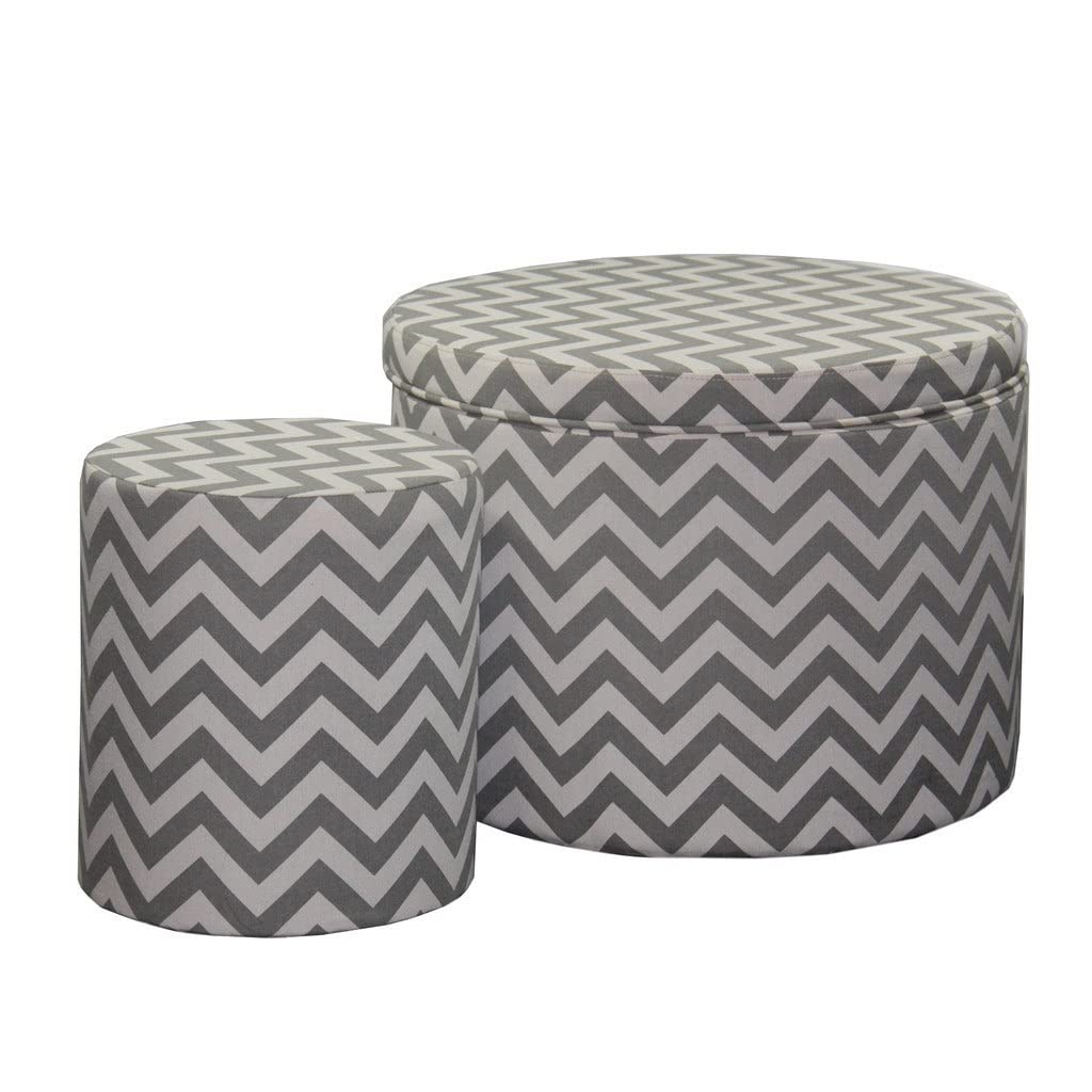 Ore International Chevron Storage Ottoman with Extra Seating - 17.35 Inch Gray Storage Bench for Living Room, Bedroom & Entryway | Multi-Functional Footrest, Coffee Table & Hidden Storage Solution