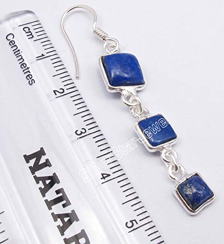 925 Pure Sterling Silver Lapis Lazuli Dangle Earrings 2.2