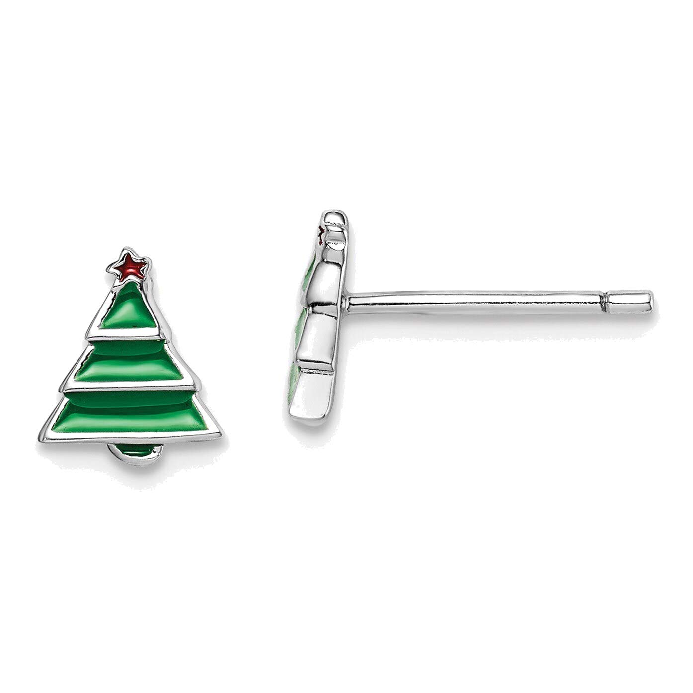 Sterling Silver Rhodium-Plated Christmas Tree Enamel Earrings – Elegant Holiday Jewelry for Women, Perfect for Christmas Parties & Gifts
