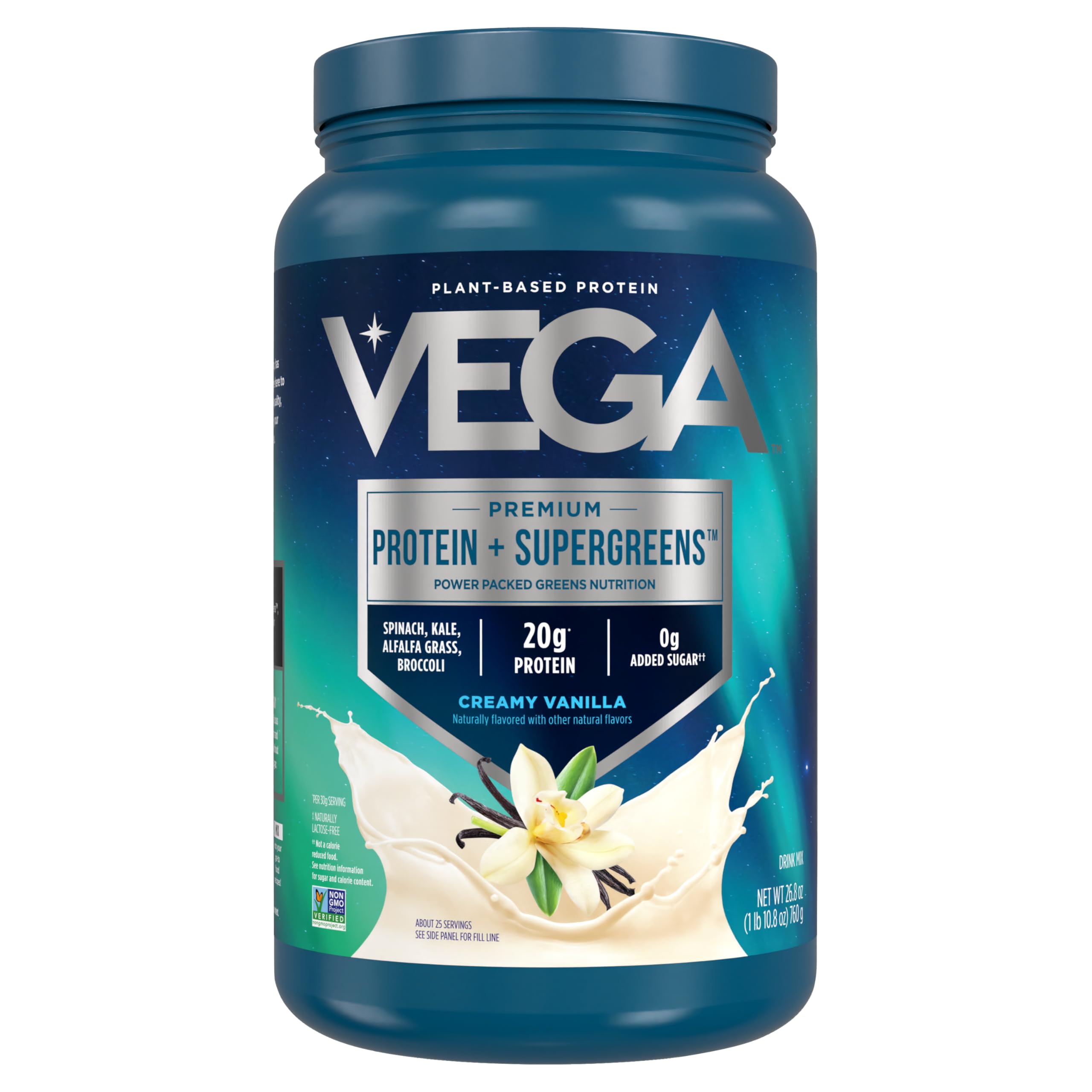 Vega Protein and Greens Vanilla Protein Powder - 20g Plant-Based Vegan Protein with Superfoods, Non-GMO, Pea Protein for Men & Women, 1.7 lb | Post-Workout Recovery & Meal Replacement Shake