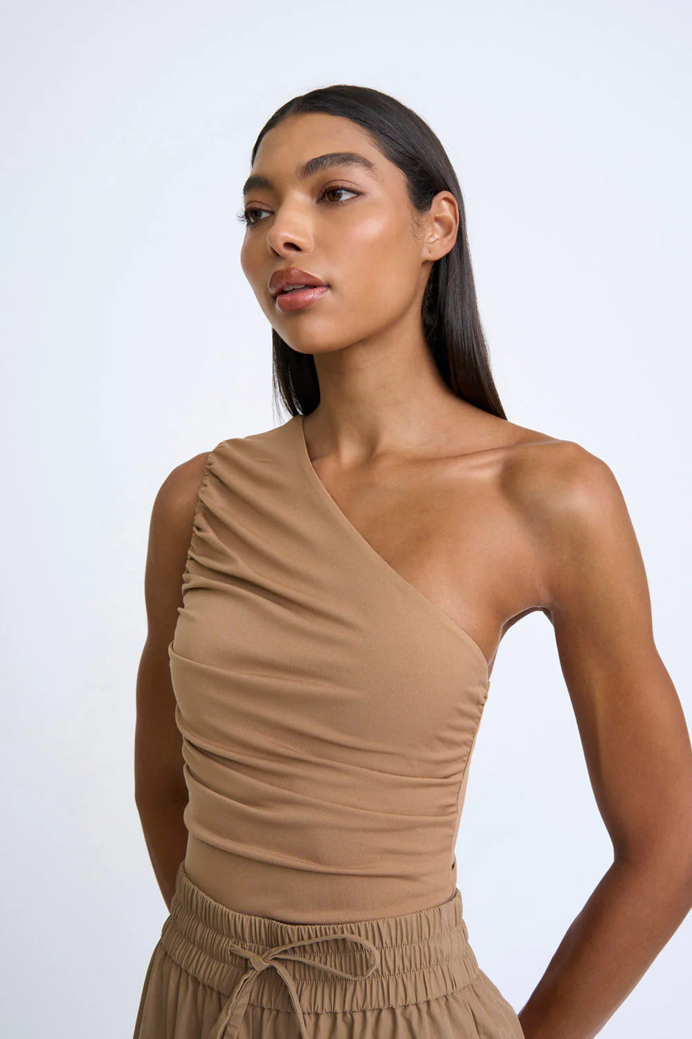 ASTER Asymmetric Top Women's Fashion Blouse - Chocolate Brown for Casual Wear & Night Out