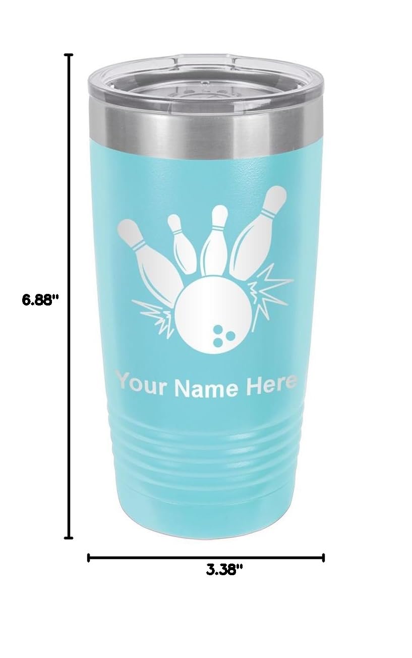 LaserGram 20oz Vacuum Insulated Stainless Steel Tumbler Mug with Bowling Ball & Pins Design - Custom Engraved Personalized Gift for Coffee, Tea & Cold Drinks - Perfect for Office, Gym & Outdoor Activities (Light Blue)