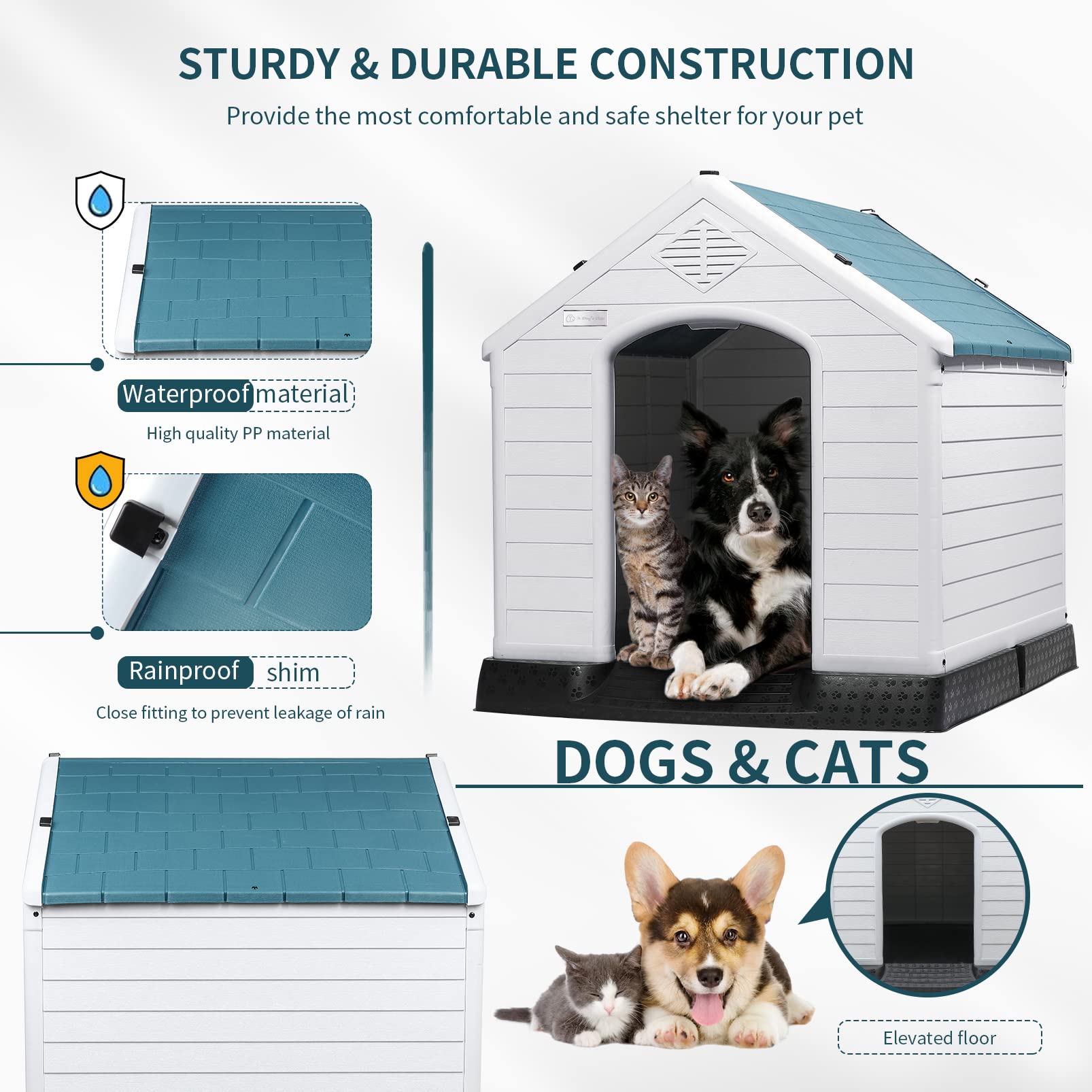 OFIKA Insulated Plastic Dog House for Small, Medium & Large Dogs - Durable Waterproof Outdoor/Indoor Dog House with Air Vents & Elevated Floor - Easy to Assemble & Clean - Perfect for Backyard, Patio or Garage Use