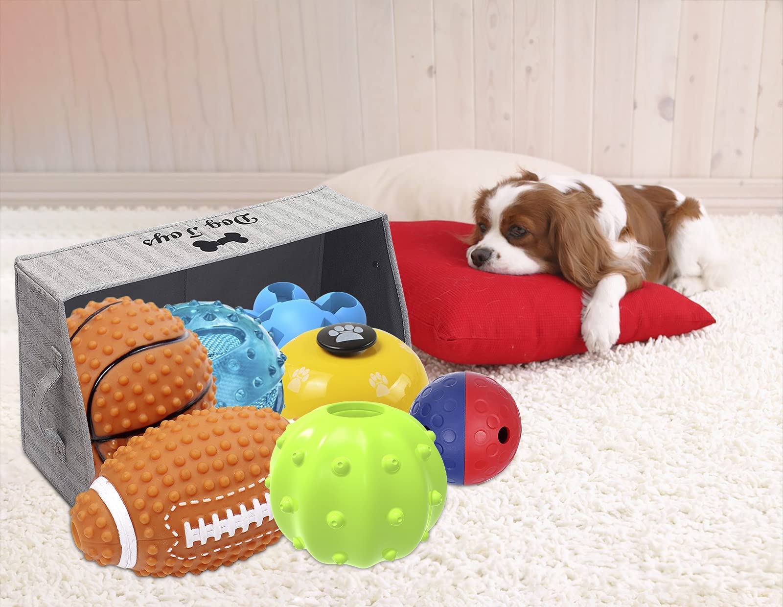 Morezi Dog Toy Storage Basket - Organize Pet Toys, Blankets & Leashes - Perfect for Living Room, Playroom, Closet or Shelf - Durable Grey Stripe Design - Great Gift for Dog Lovers