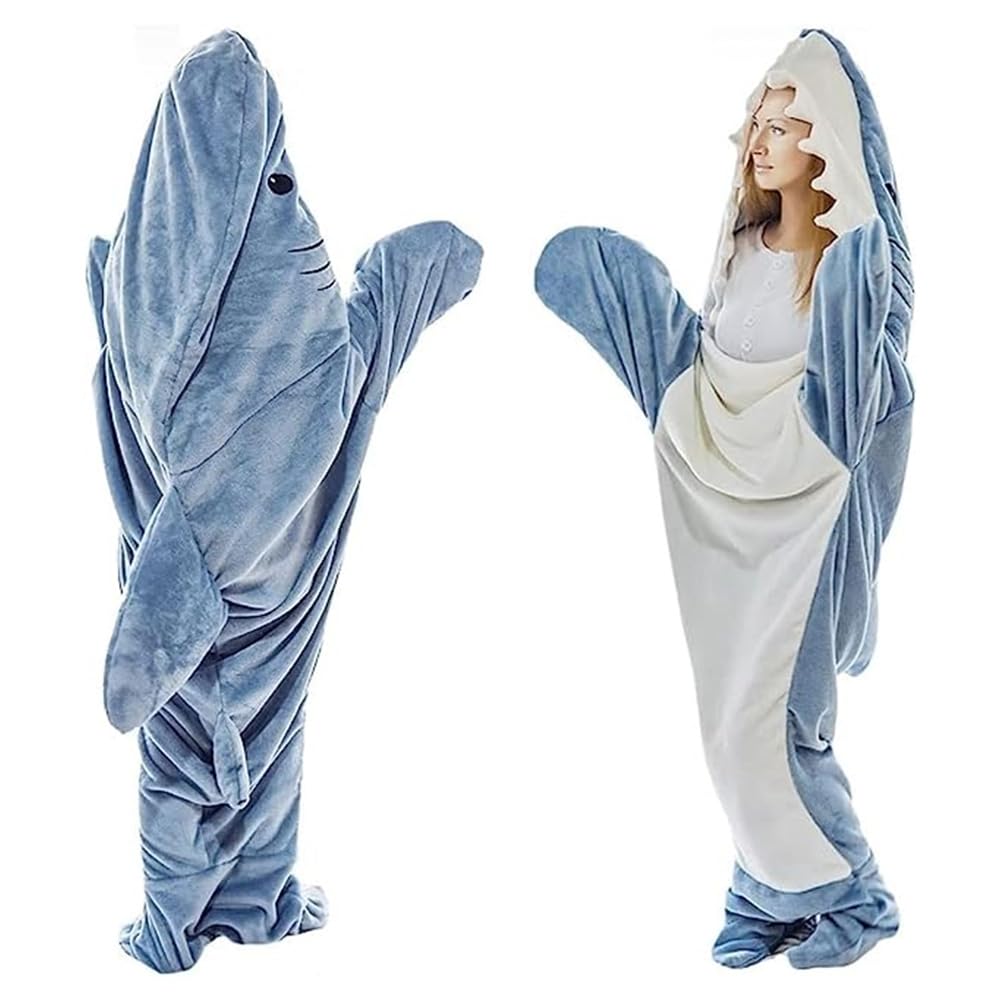 Super Soft Cozy Flannel Shark Blanket Hoodie for Adults - Wearable Shark Onesie Blanket | Perfect for Lounging, Movie Nights & Gifts