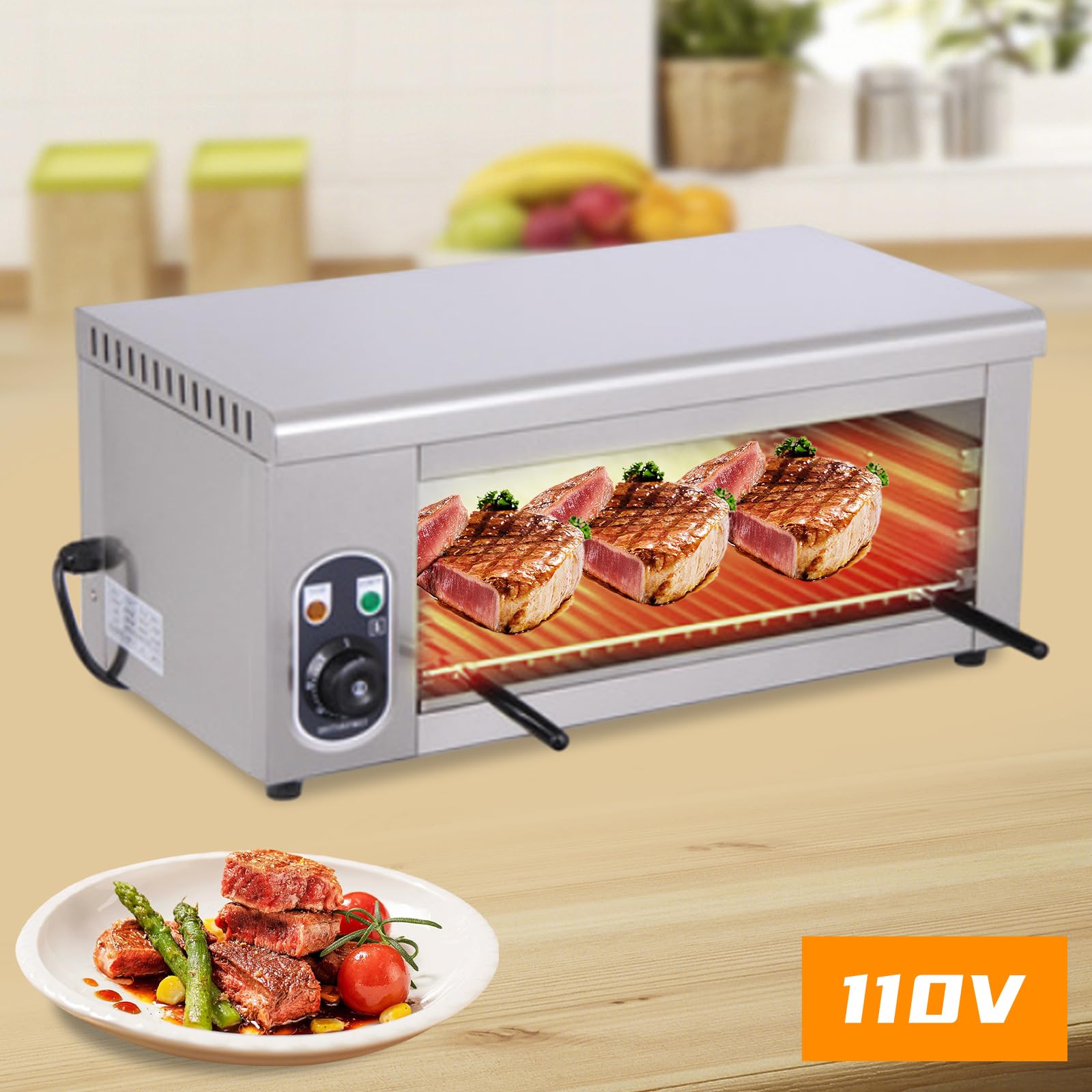 1500W Commercial Cheese Melter Machine 110V Countertop Grill - Electric Cheese Broiler & Burner for Steaks, Fish, Chicken Wings - Perfect for Restaurants, Food Trucks & Home BBQ Parties (Wall Mountable)