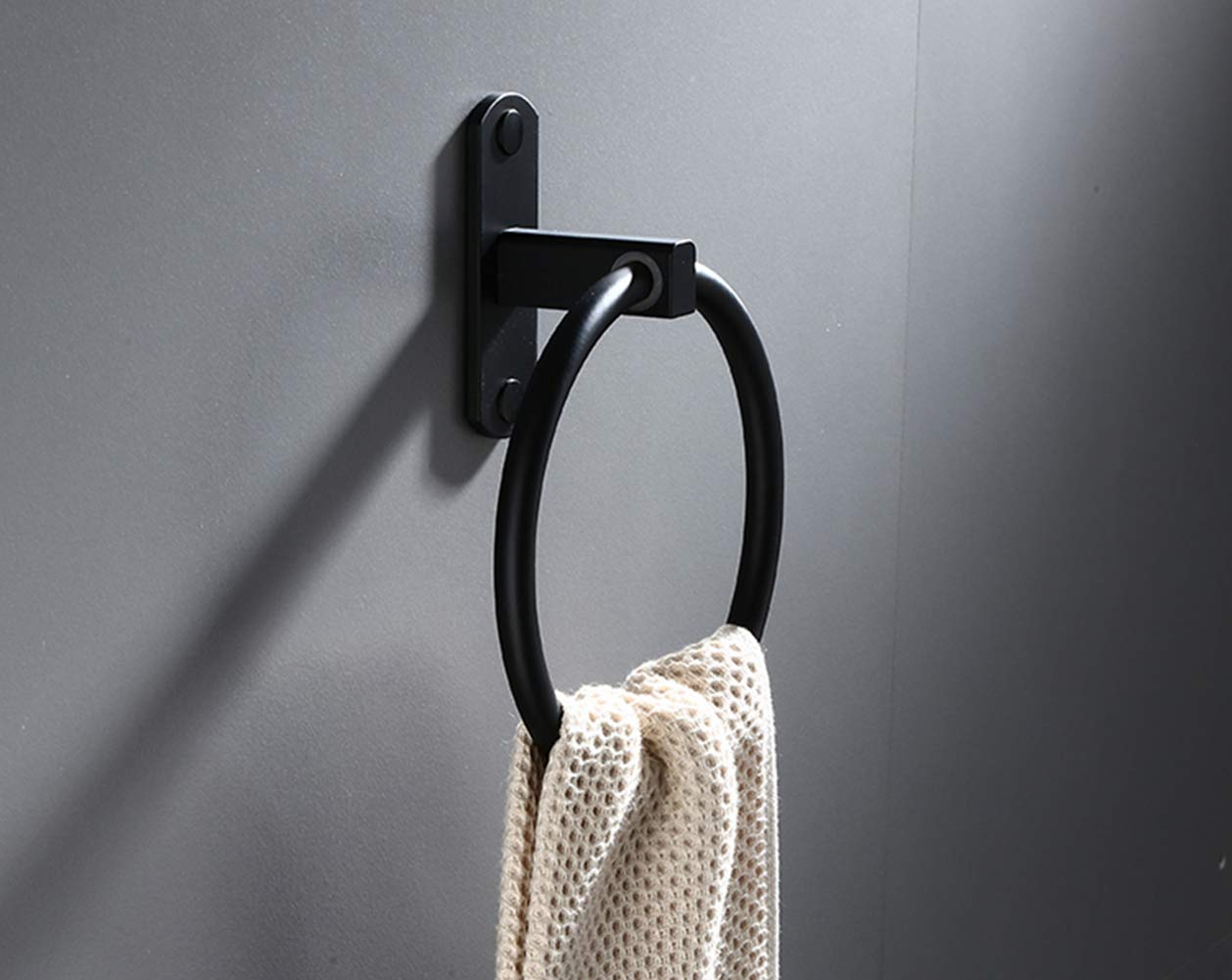 Hovico No-Drill Towel Rings - Rust-Resistant Bathroom & Kitchen Towel Hangers - Easy Installation Wall Mounted Towel Holder for Bath, Shower, Spa - Matte Black Finish