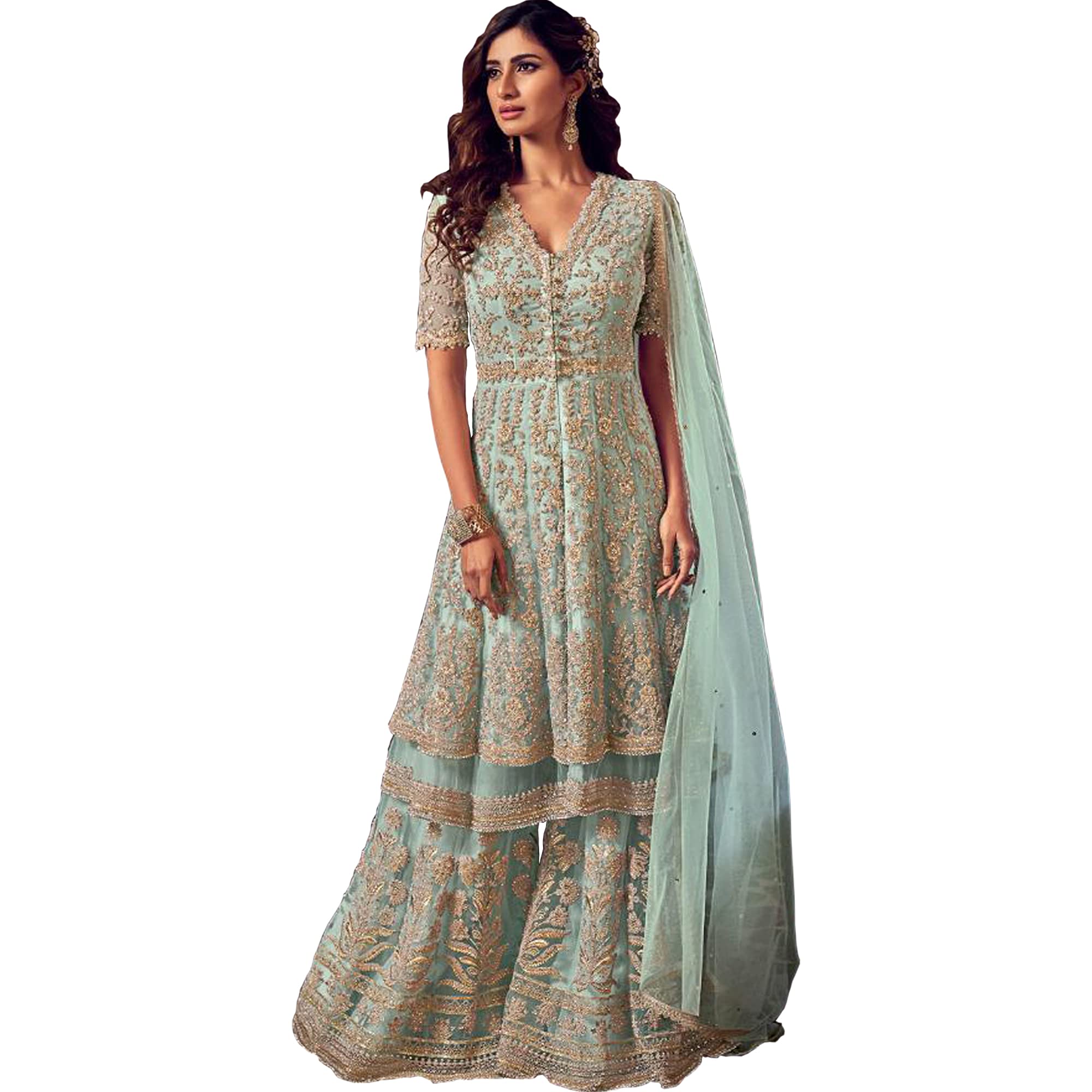 Exquisite Embroidered Anarkali Sharara Palazzo Suit - Ready to Wear Wedding & Party Outfit for Women | Perfect for Bridal Shower, Mehendi Ceremony & Festive Occasions