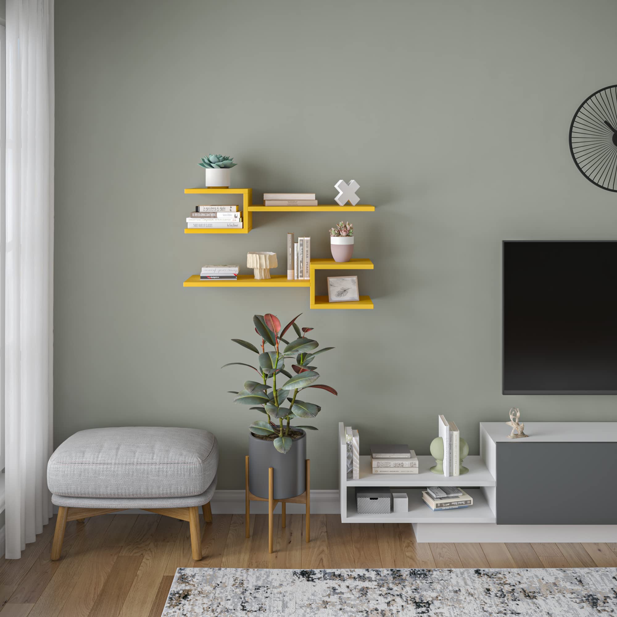 Ada Home Décor Webbs Wall Shelf, 30'' x 7'' x 8'', Mustard Yellow - Floating Shelf for Living Room, Bedroom, Kitchen & Bathroom Storage & Display