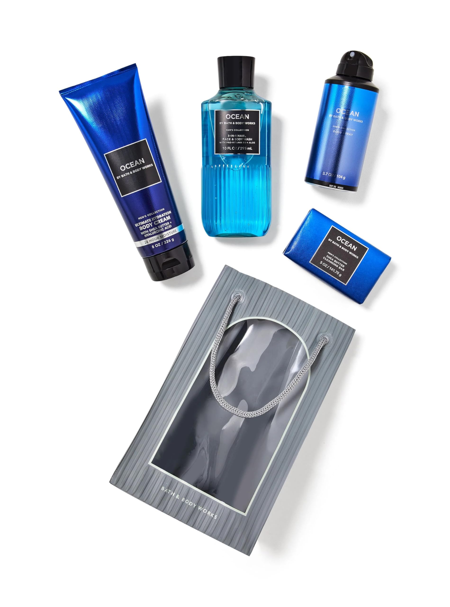 Premium Men's Bath & Body Gift Set - Ocean Scented Body Cream, Body Wash, Spray & Bar Soap with Gift Bag | Ultimate Hydration & Freshness for Daily Skincare & Gifting