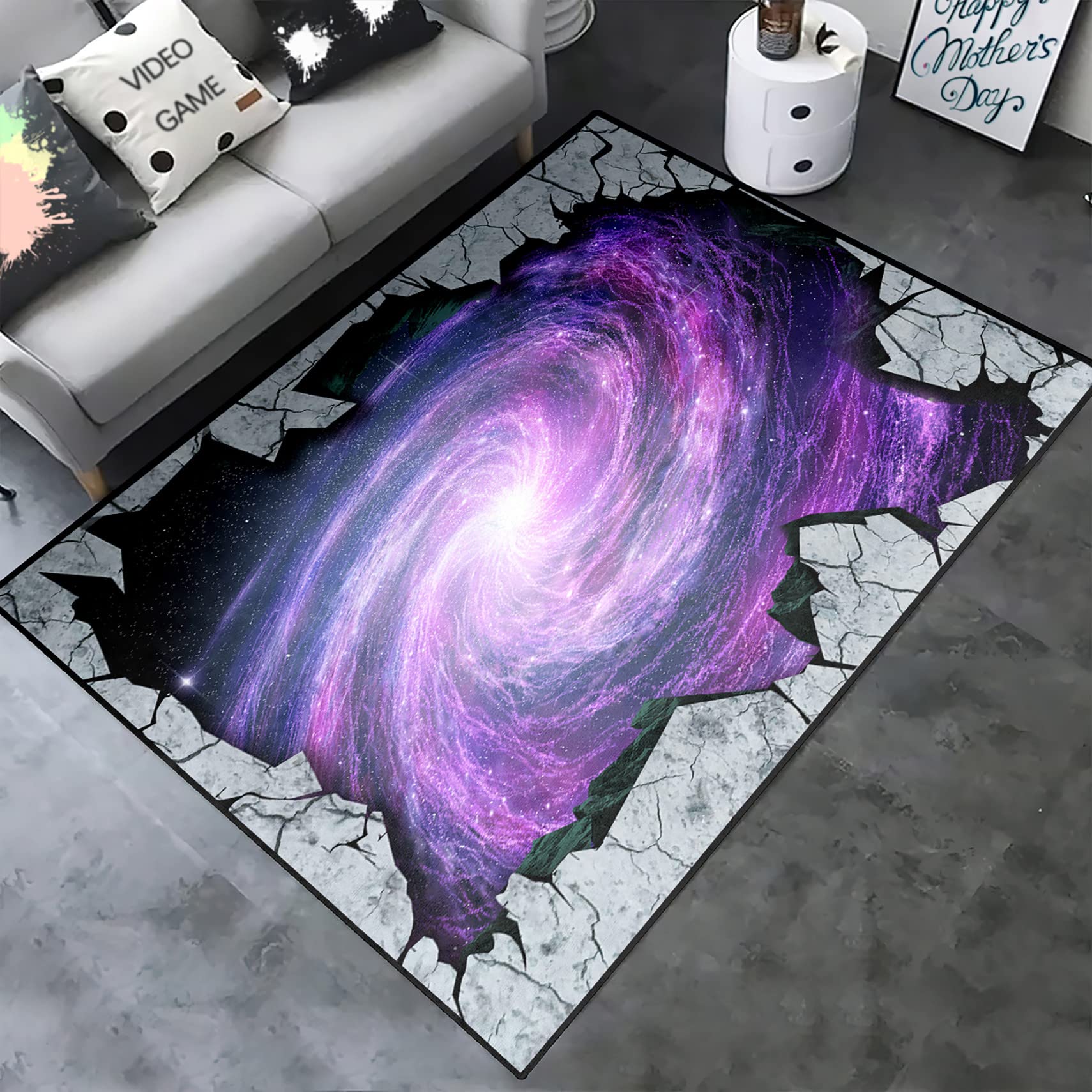 Galaxy Rugs Purple Fantasy Spiral Pattern Area Rug - Outer Space Andromeda Nebula Star Dust 3D Printed Floor Mat for Living Room, Dining Room & Bedroom - Perfect for Space-Themed Decor, Kids Rooms & Boho Home Decor