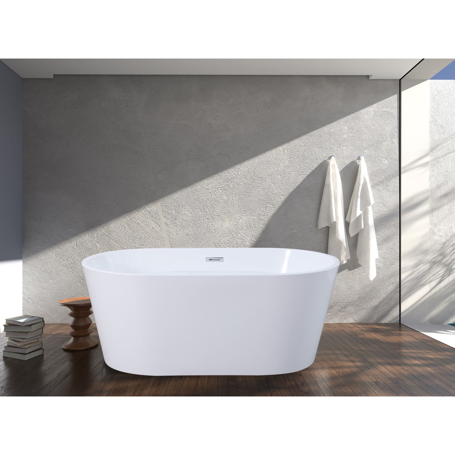 Aqua Eden 56 Inch Acrylic Oval Freestanding Bathtub - Glossy White Double Ended Soaking Tub with Drain | Luxury Bathroom Upgrade for Spa-Like Relaxation