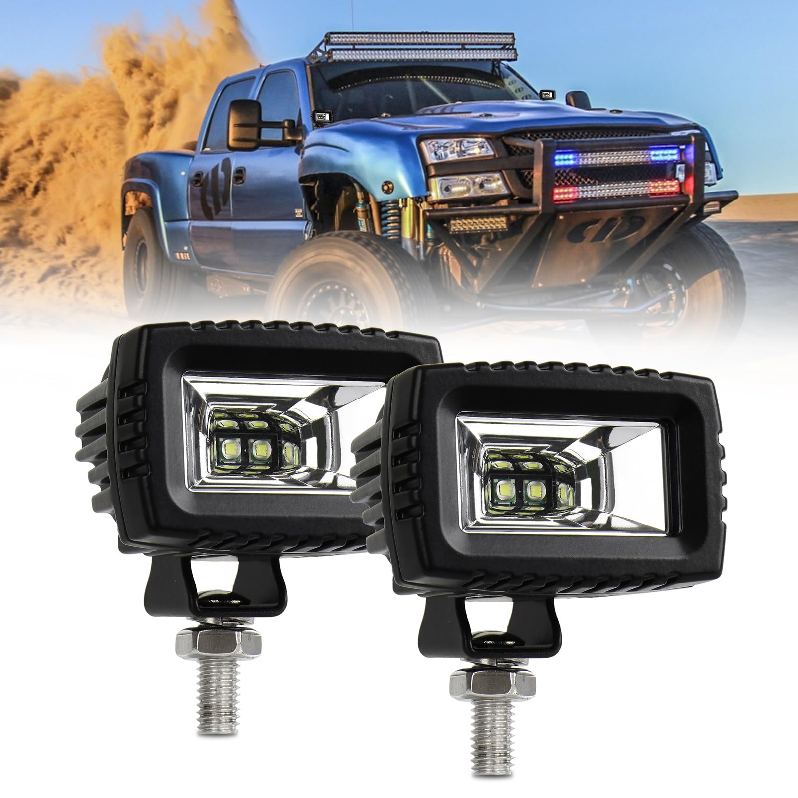 20W LED Pods - 2PCS Flood Light Bar for Off-Road, Truck, ATV, UTV, SUV & Boat - Backup Driving & Fog Lights - Durable Waterproof for Outdoor Adventures & Night Driving