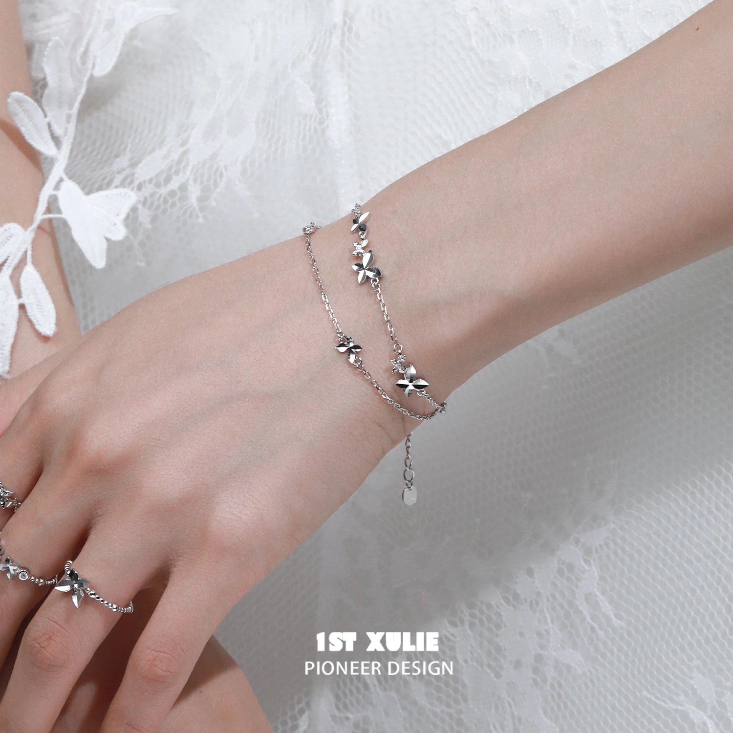Whiterfly S925 Sterling Silver Butterfly Double Layer Chain Bracelet for Women - Elegant Jewelry Gift for Birthday, Anniversary & Everyday Wear