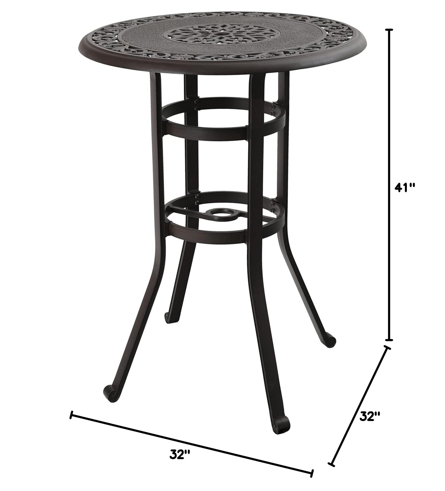 MFSTUDIO 32 Inch Round Cast Aluminum Bar Height Patio Table - 42 Inch Tall Outdoor Dining Table with 1.75 Inch Umbrella Hole - Perfect for Bistro, Backyard, Poolside, Garden, Deck - Rust-Resistant & Weatherproof (Brown)