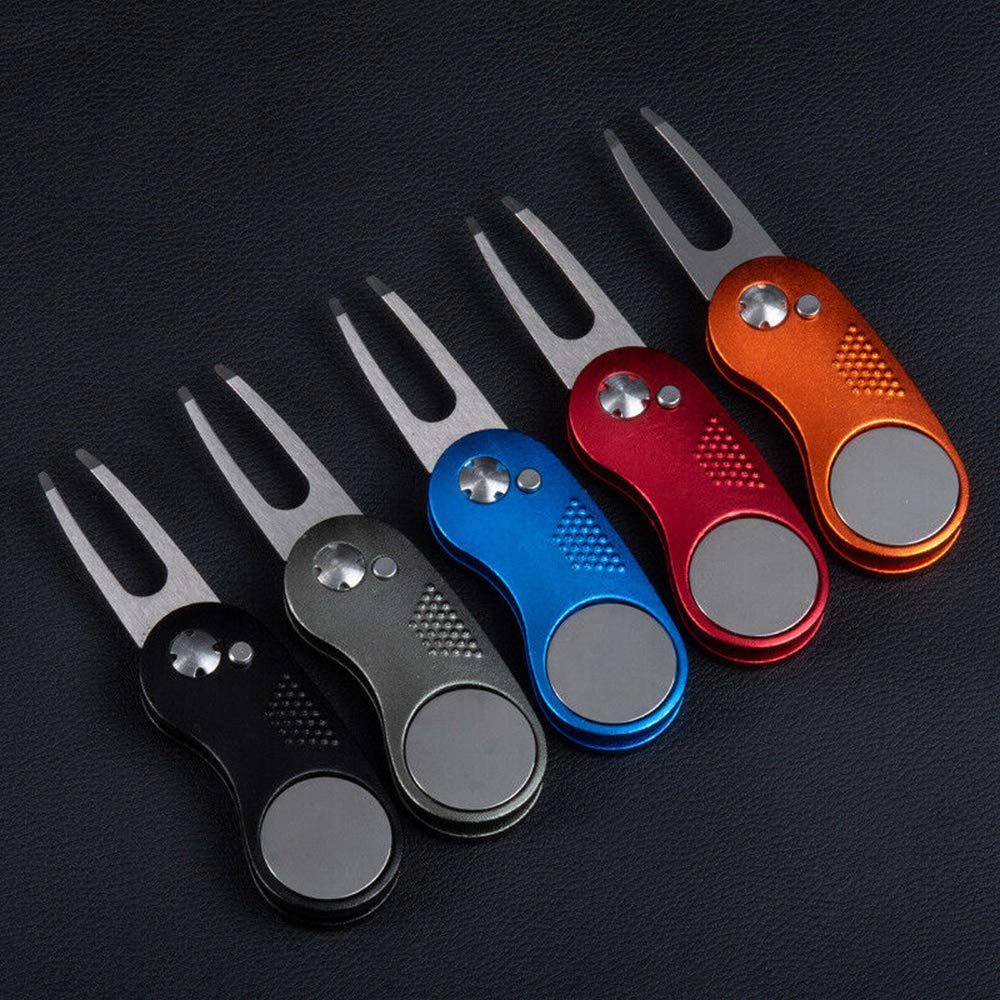 Premium Stainless Steel Golf Divot Repair Tool - Curved Folding Switchblade Design for Golf Ball Marks & Pitch Marks - Essential Golf Course Accessory for Training & Practice (Grey) | Perfect for Greens, Fairways & Driving Range Use