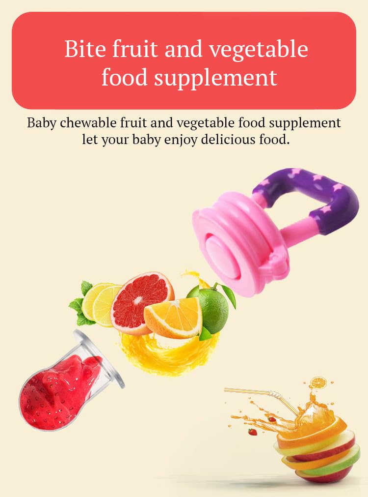 SYGA Medium Fresh Food Nibbler - Baby Fruit Feeder Pacifier with Soft Nipple, BPA-Free Teether for Infants & Toddlers (Pink) - Perfect for Introducing Solids, Soothing Teething Pain & On-the-Go Feeding