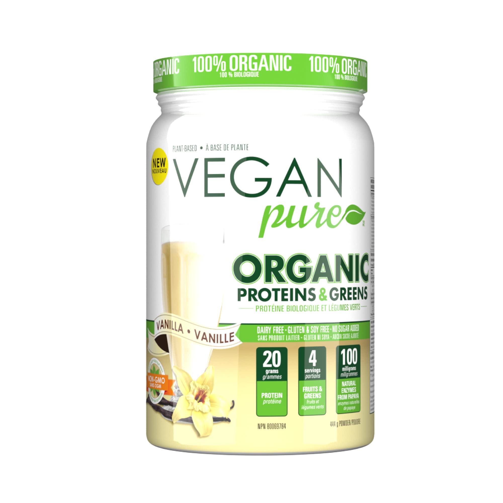 Organic Vegan Protein Powder with Superfood Greens - Vanilla Flavor | Plant-Based Meal Replacement for Smoothies, Shakes & Post-Workout Recovery