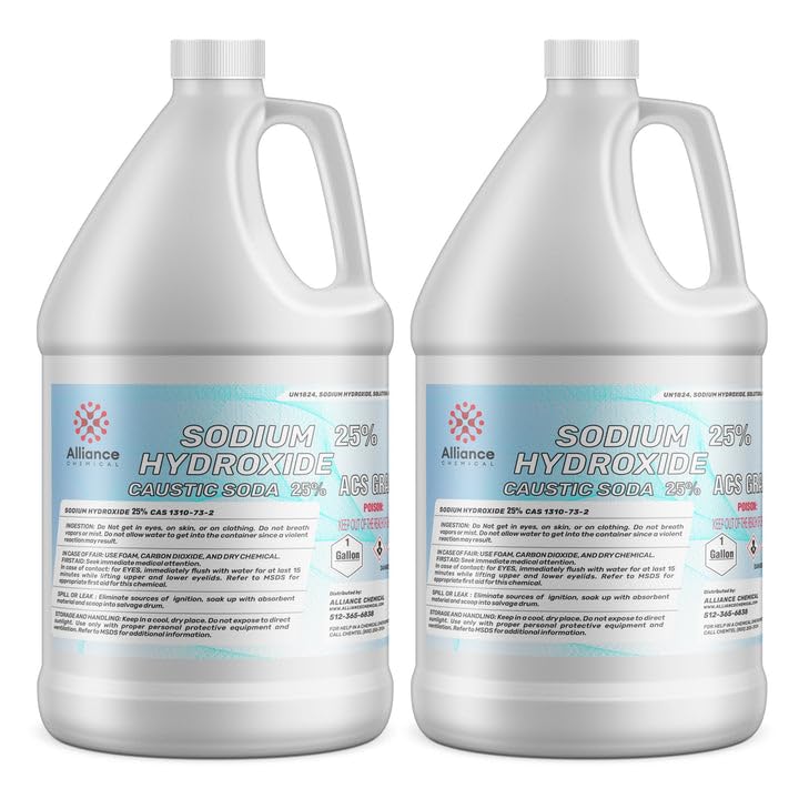 **2 Gallons Sodium Hydroxide 25% ACS Grade - Dual-Pack Industrial Chemical for pH Control, Cleaning & Neutralization - Ideal for Laboratories, Water Treatment & Metal Processing**
