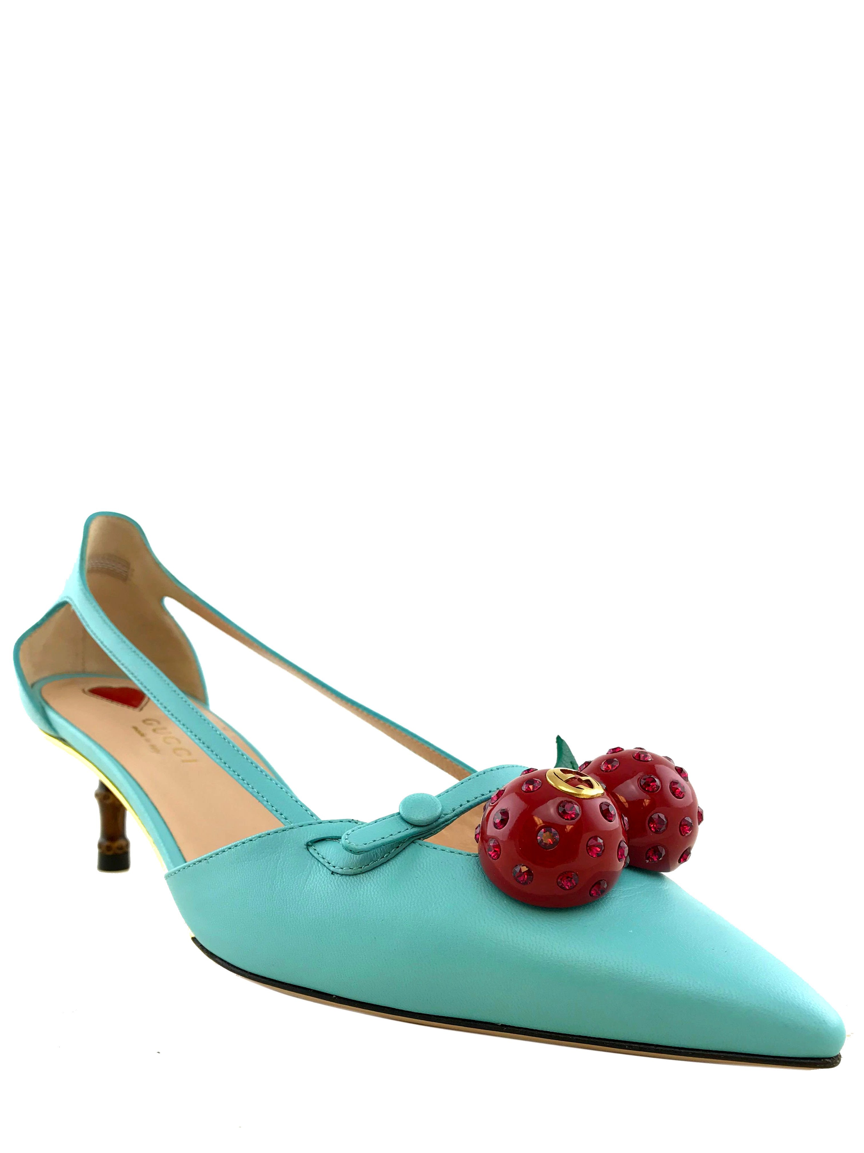 Gucci Unia Cherry Red Leather Pumps Women's Size 7.5 - New Designer High Heels for Parties, Weddings & Formal Events