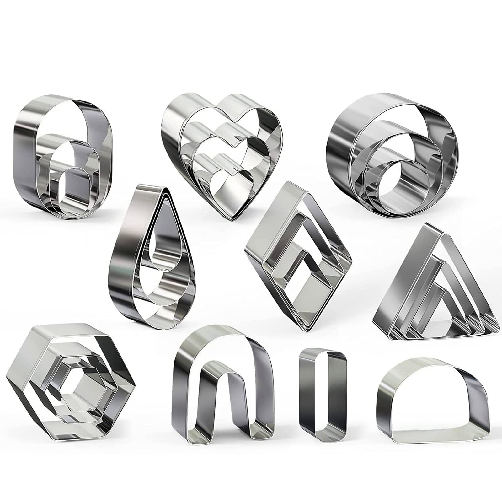 DIYOOHOMY 24 Pcs Polymer Clay Cutters - Metal Clay Earring Jewelry Making Kit with Geometric Flower Molds - Perfect for DIY Crafts, Handmade Jewelry & Polymer Clay Art Projects