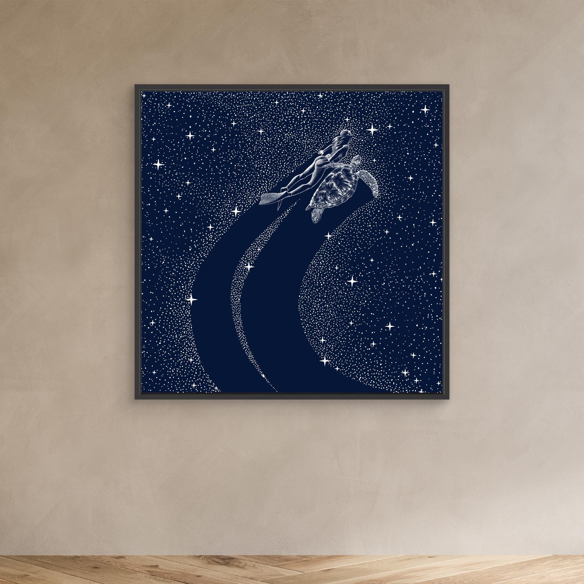 Starry Turtle and Diver Canvas Print by Alirıza Çakir - Ocean Themed Wall Art for Living Room, Bedroom & Office Decor