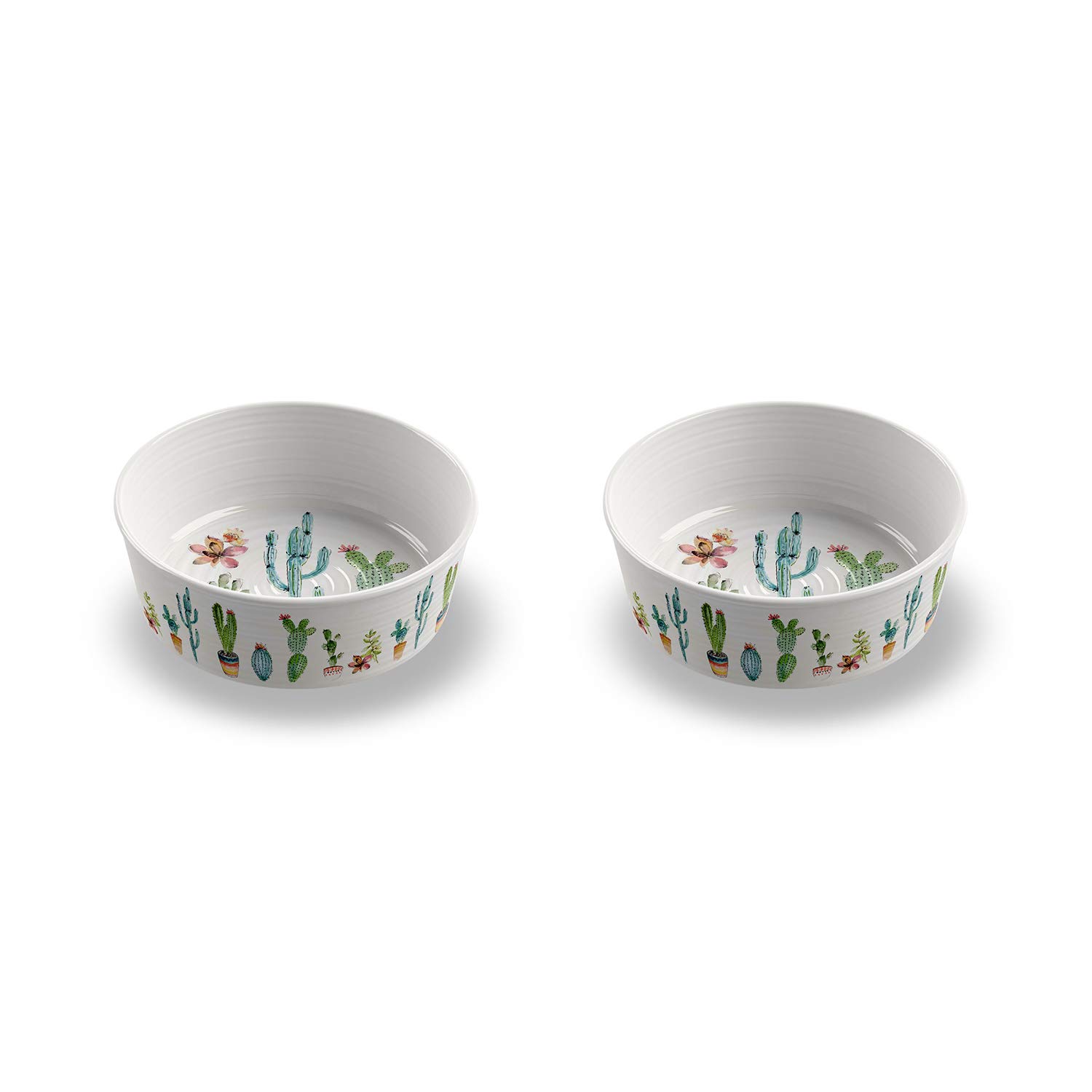 Cactus Pet Food Bowl Set of 2 - 6.7 x 2.3 Inch Melamine Dog & Cat Dish - 4 Cup Capacity - Durable Non-Slip Pet Bowls for Indoor/Outdoor Feeding - Cute Succulent Design for Home Decor
