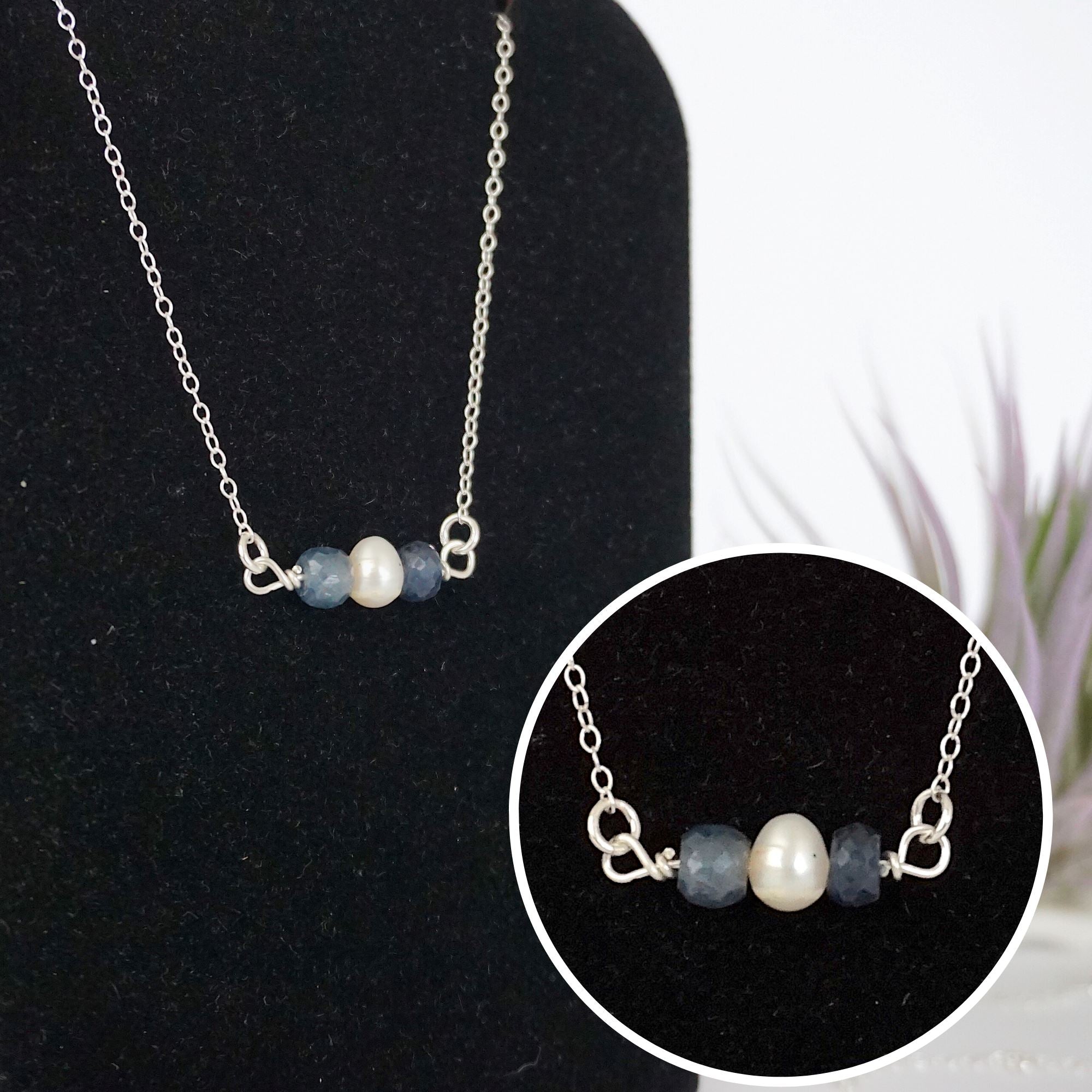 Elegant Sapphire & Pearl Charm Necklace for Women – Perfect for Weddings, Anniversaries & Special Occasions