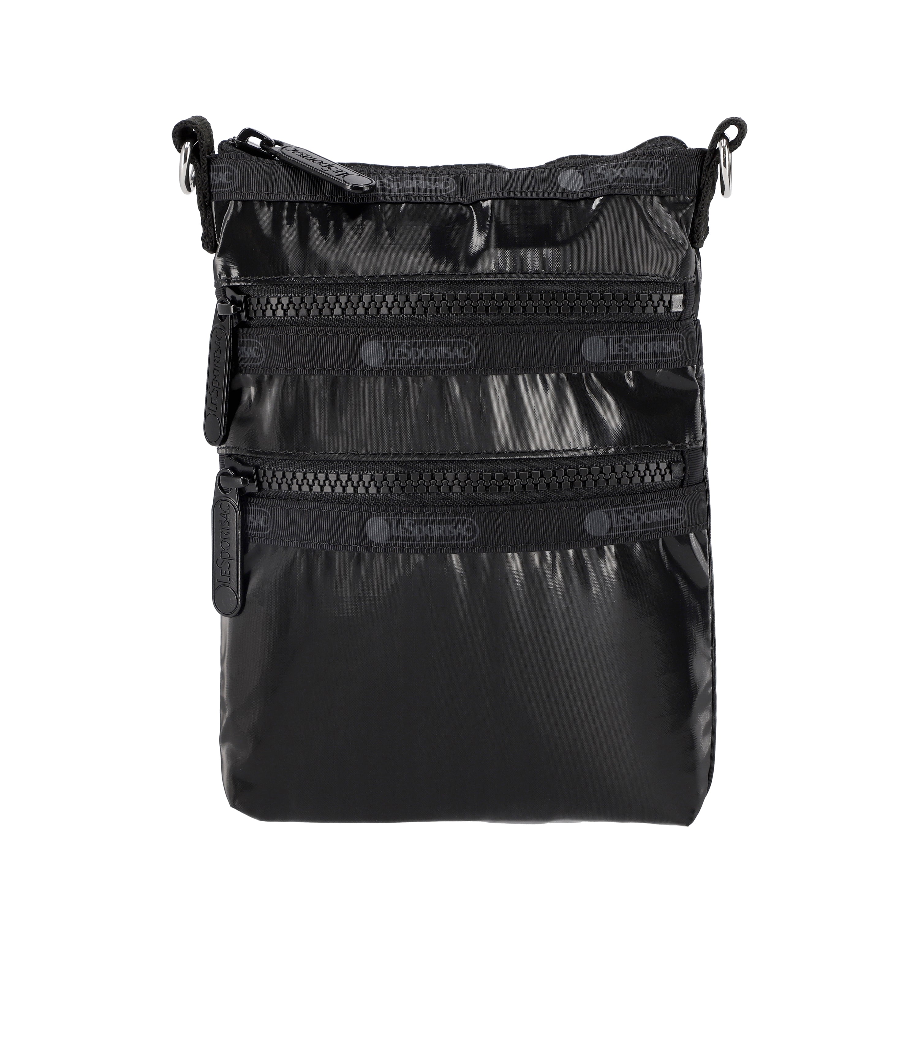3-Zip Crossbody Bag - Black Shine 4007 M135 - Stylish & Functional for Everyday Use, Travel, and Work