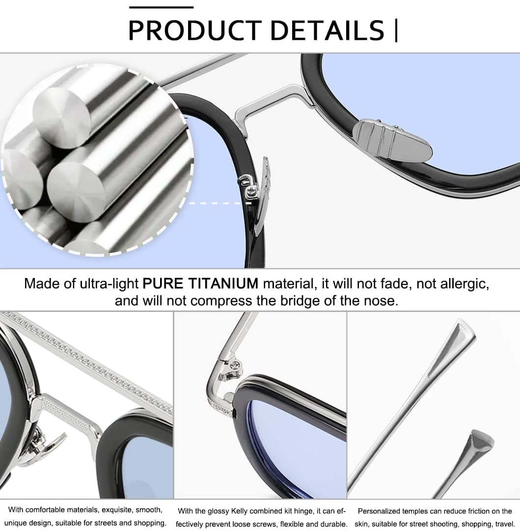 Tony Stark Sunglasses - Iron Man Inspired UV Protection Square Metal Frames - Perfect for Cosplay, Halloween, and Everyday Fashion
