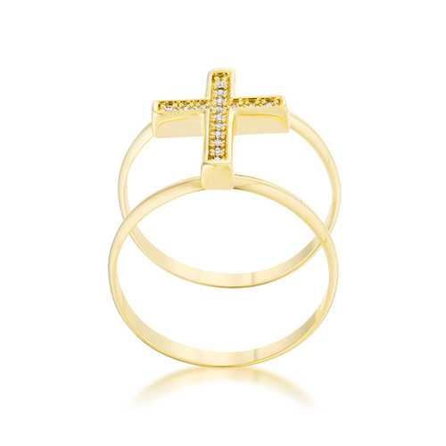 0.08ct Cubic Zirconia 14K Gold Cross Ring for Women - Elegant Religious Jewelry Gift for Baptism, Confirmation & Everyday Wear