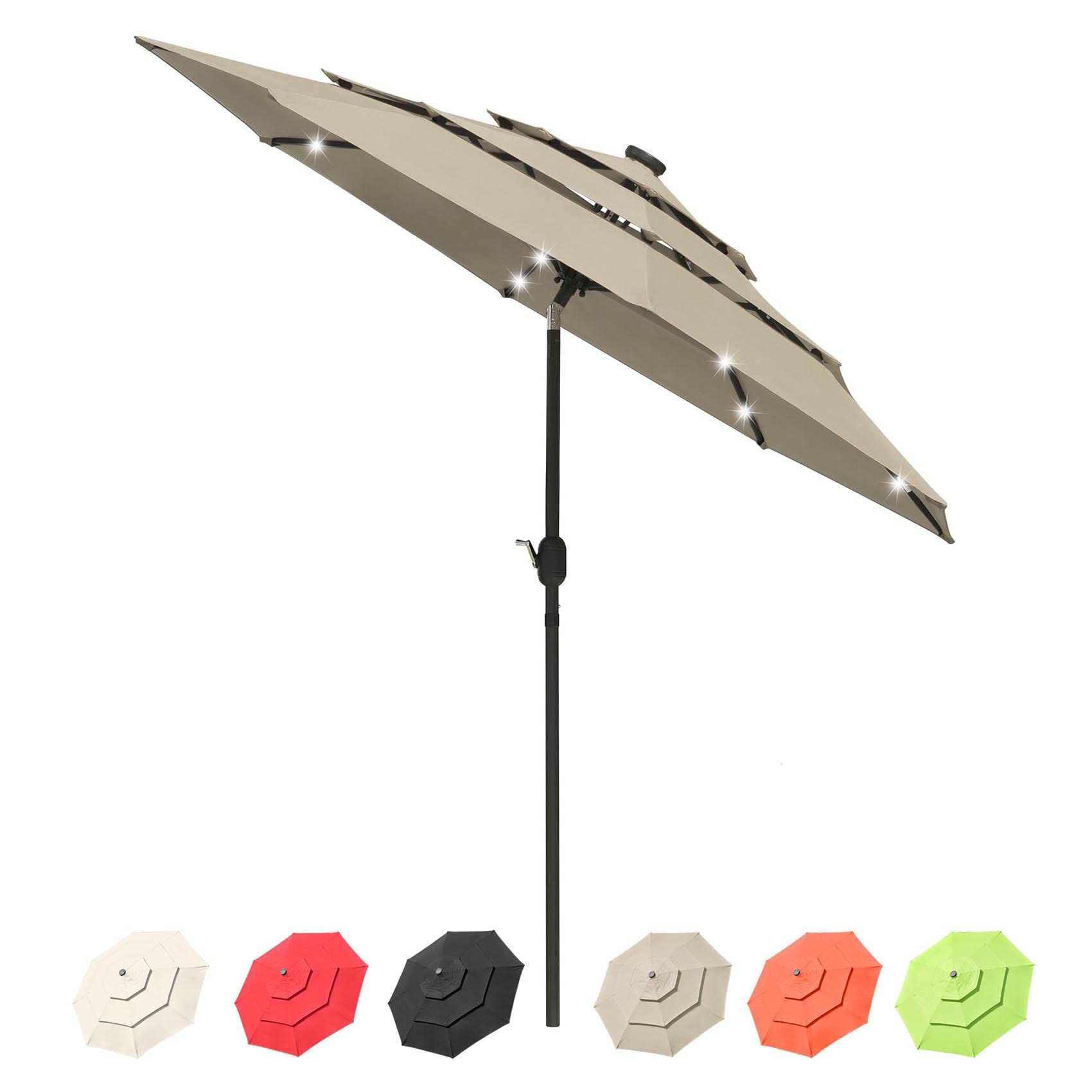 9ft Solar Powered LED Patio Umbrella with Tilt & Crank - Waterproof Sunbrella Fabric for Outdoor Dining, Garden, Poolside & Backyard - Perfect for BBQs, Parties & Relaxation